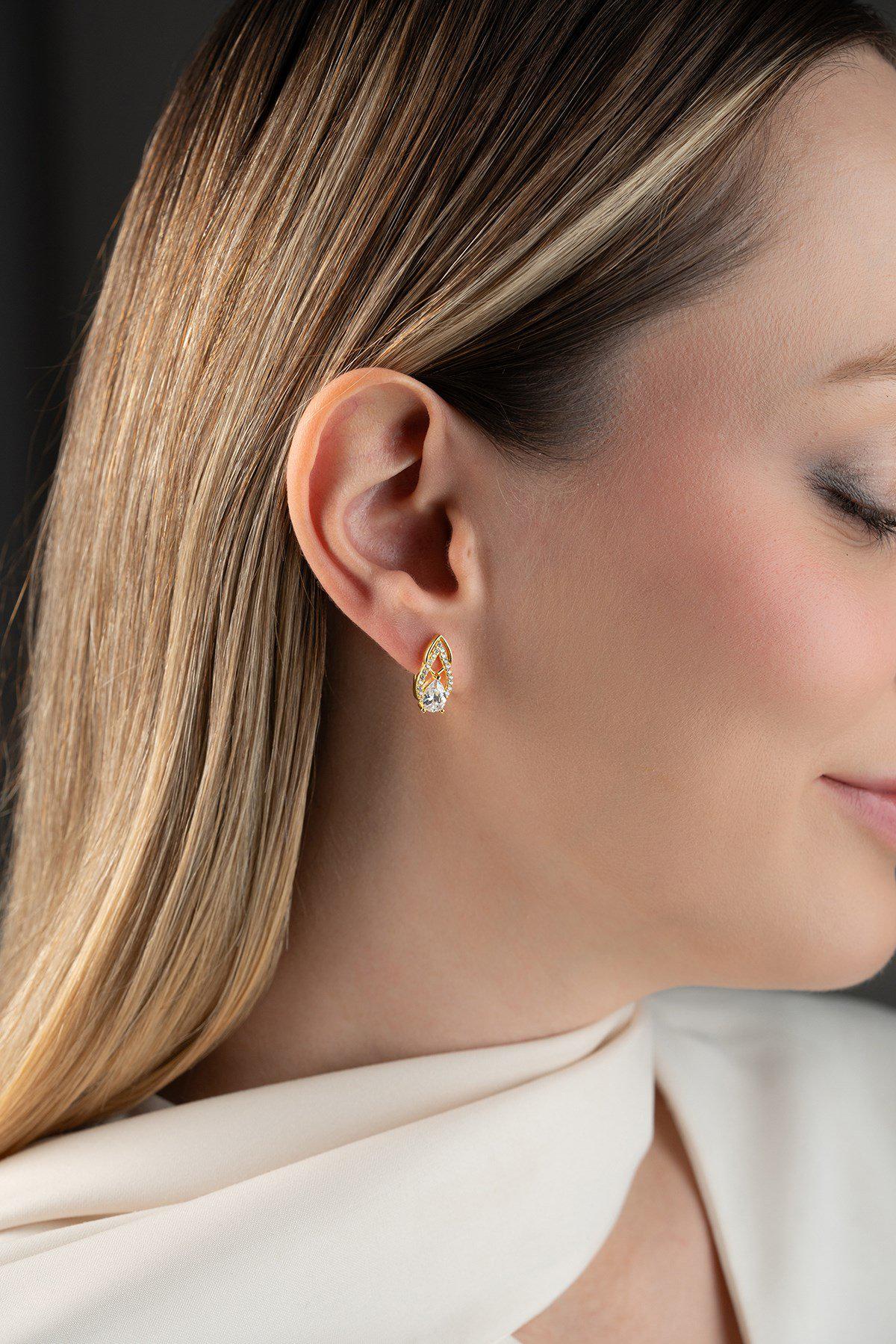 925 Sterling Silver, Teardrop Earrings, Gold or Rhodium Plated Zircon Jewelry