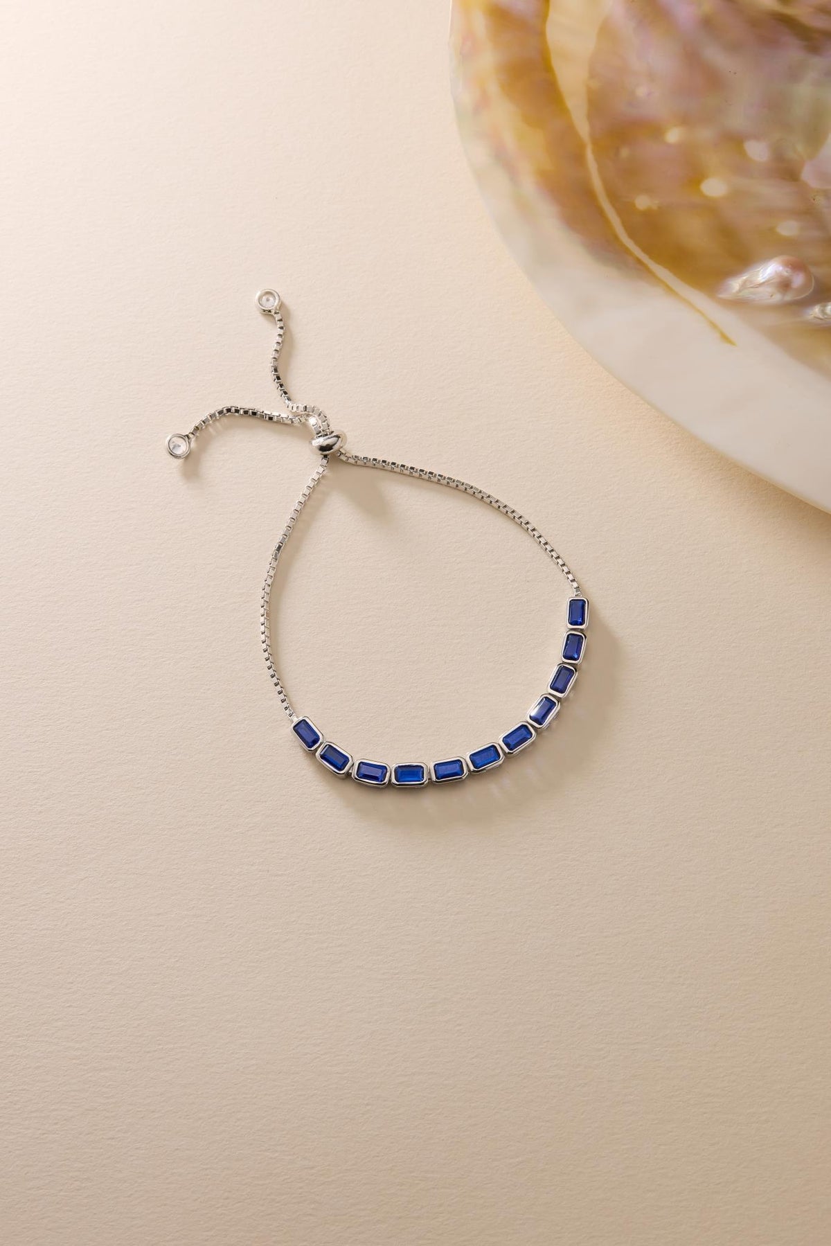 Rhodium Blue Baguette Bracelet | Sterling Silver Adjustable Zircon Jewelry