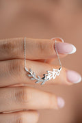925 Sterling Silver, Olive Branch Necklace, Gold or Rhodium Plated Zircon