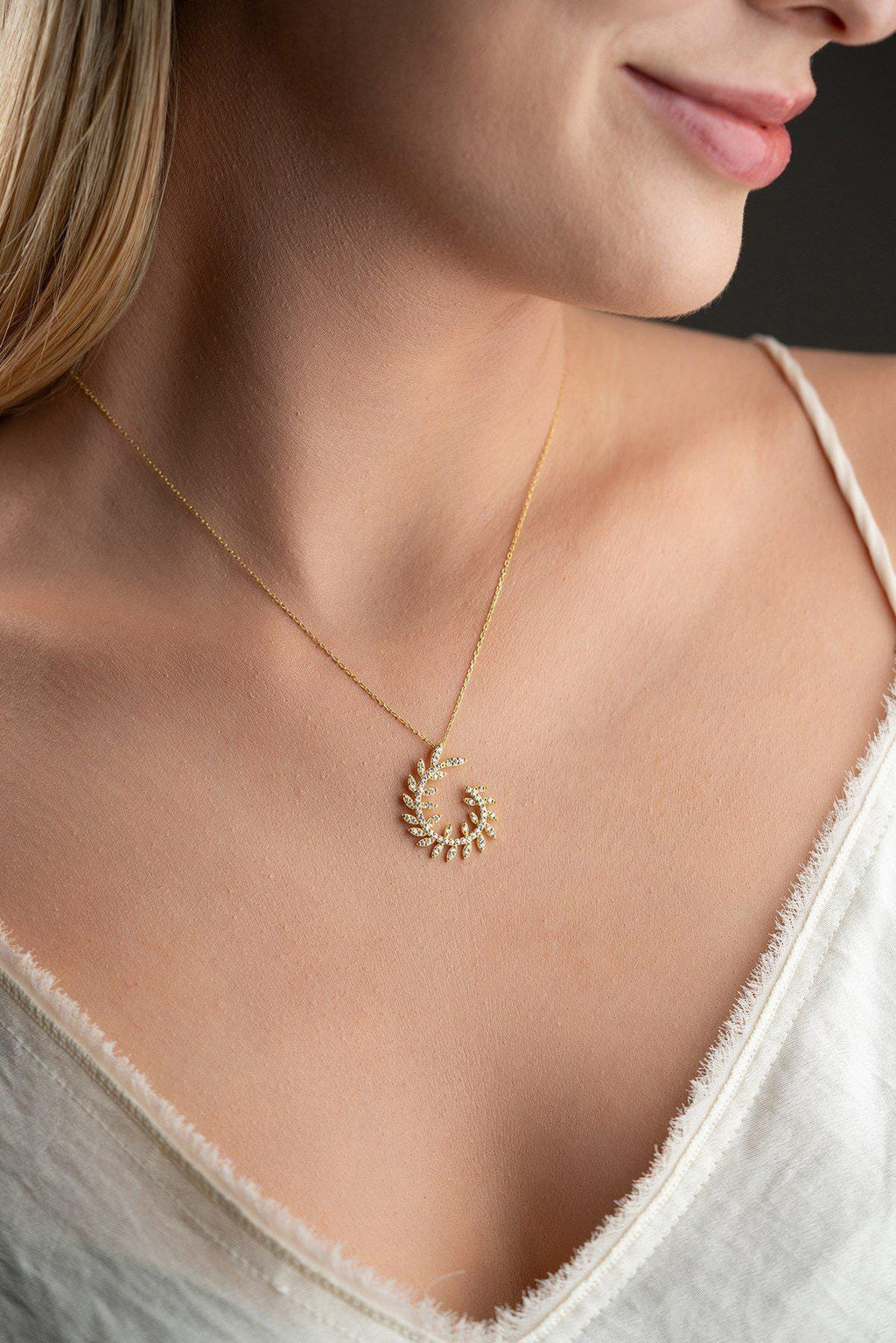 925 Sterling Silver, Ivy Necklace, Gold or Rhodium Plated Zircon Jewelry