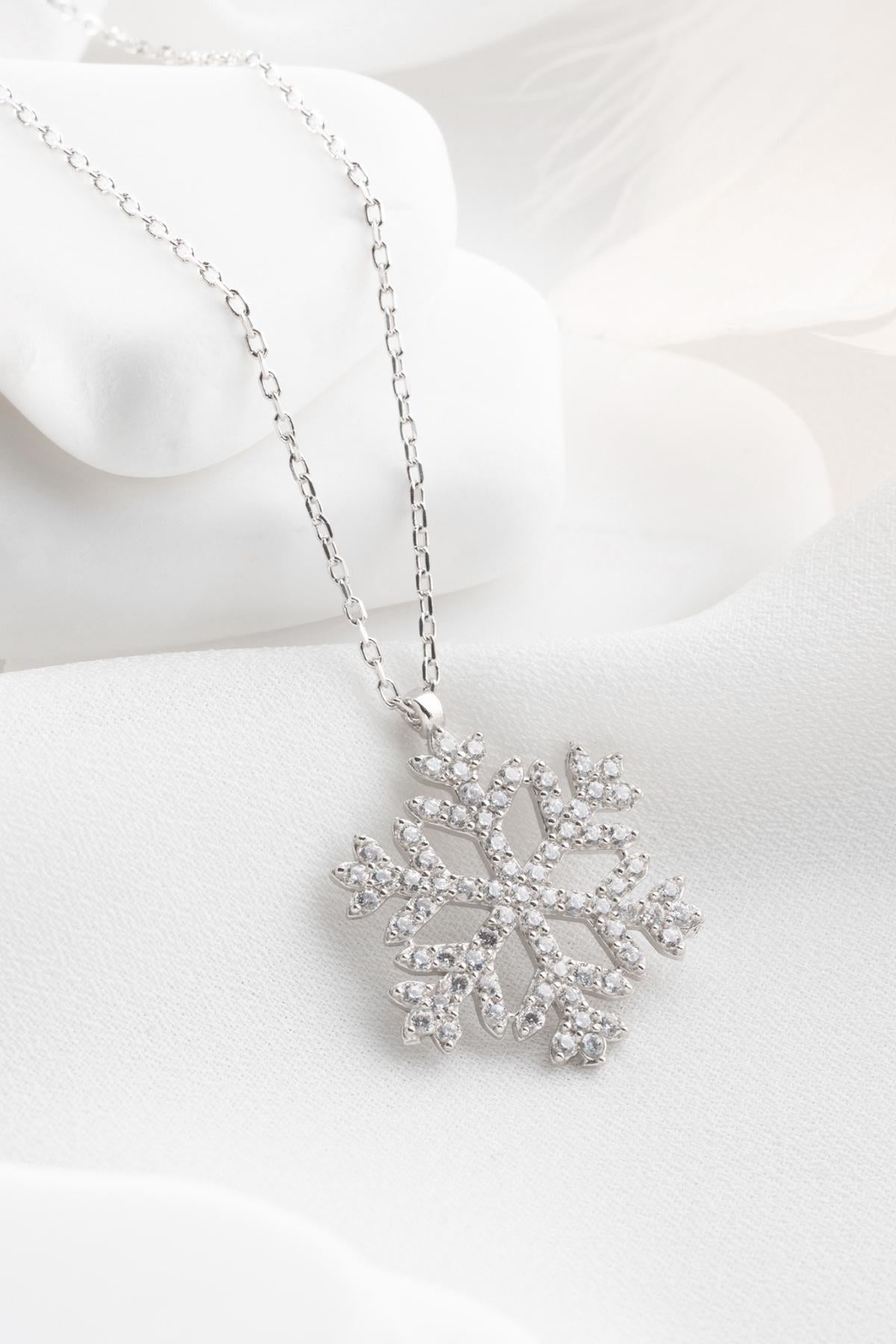Aurora Snowflake Necklace, 925 Sterling Silver Pendant, Zircon Jewelry, Winter Gift for Her