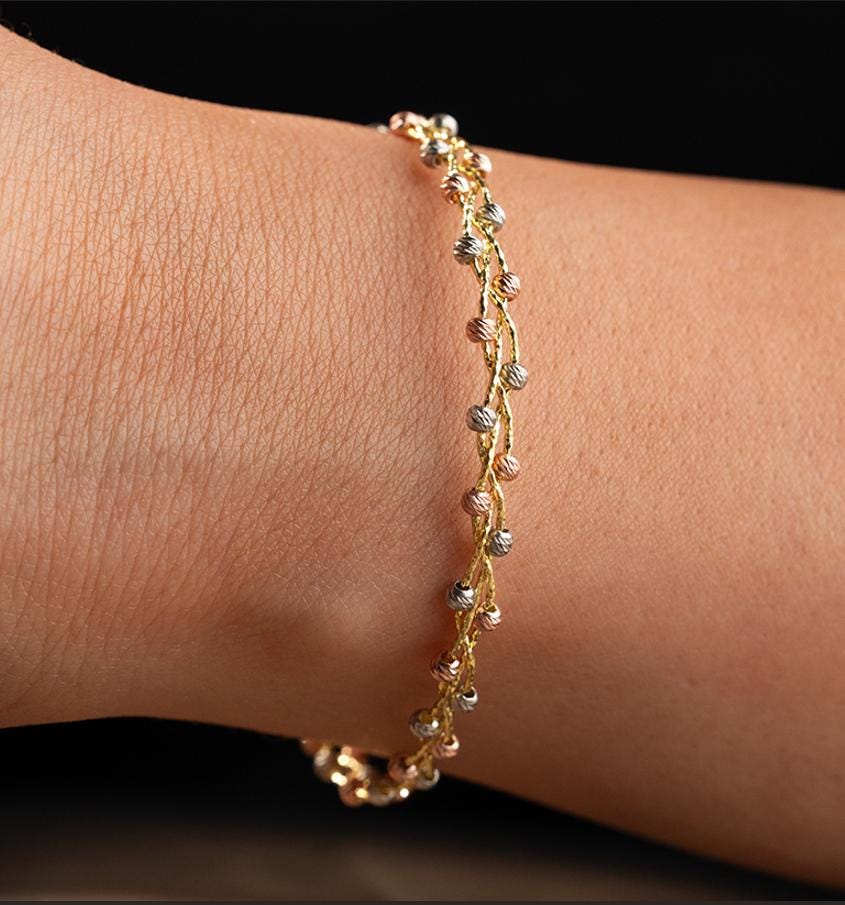 Dorika Bracelet, 925 Sterling Silver Jewelry, Gold Plated Bead Bracelet, Gift