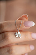 Sterling Silver Clover Necklace | Rhodium Plated Zircon Lucky Charm Necklace