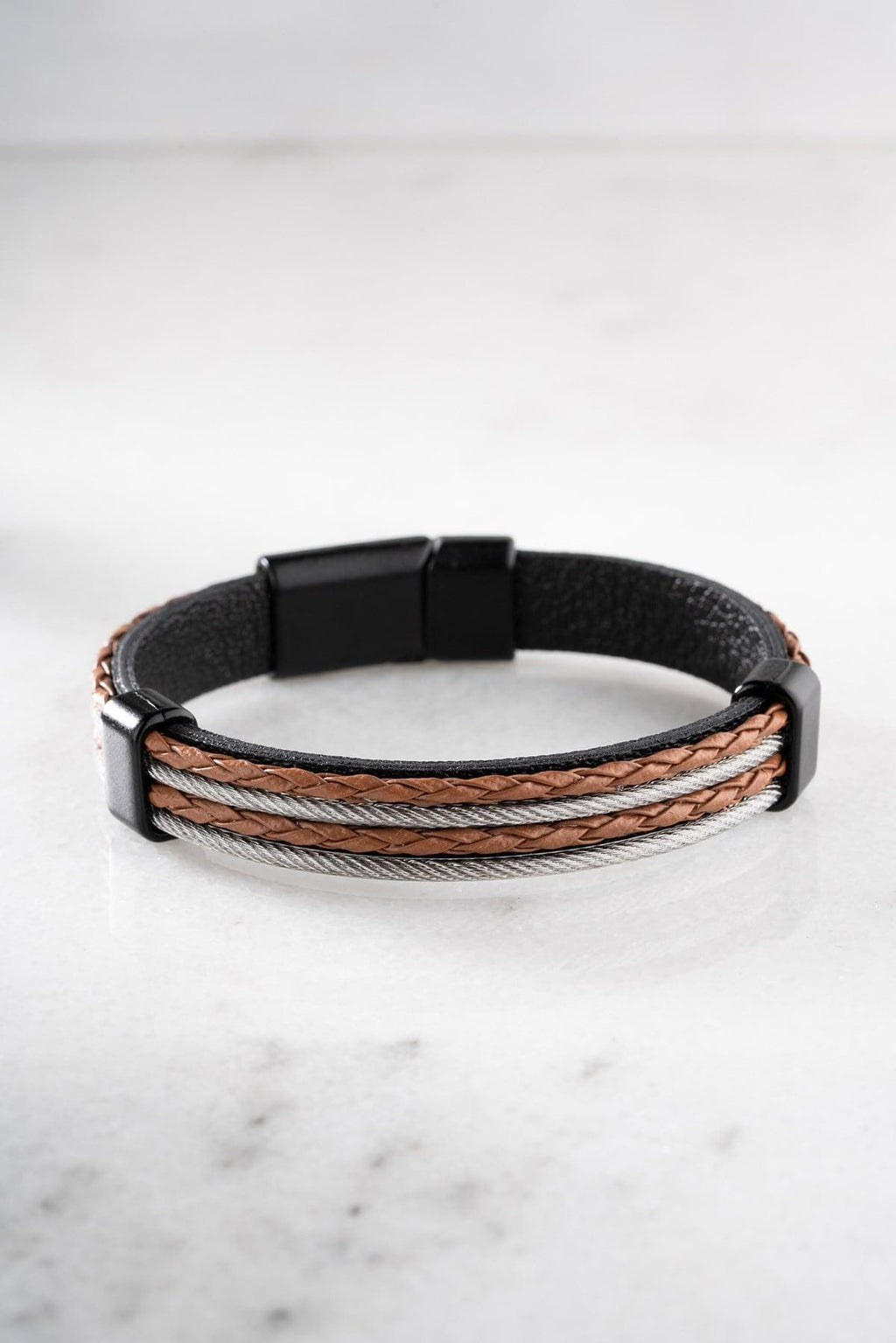 Men's Leather Bracelet, Stainless Steel Jewelry, Brown Braided Bracelet, Gift for Him