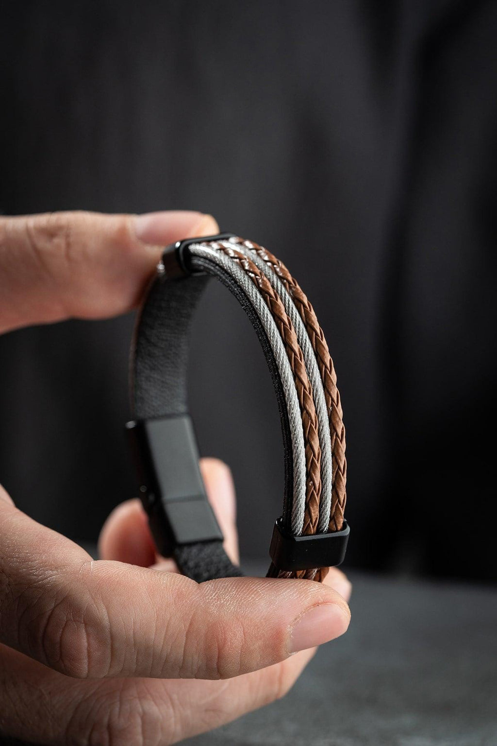 Men's Leather Bracelet, Stainless Steel Jewelry, Brown Braided Bracelet, Gift for Him