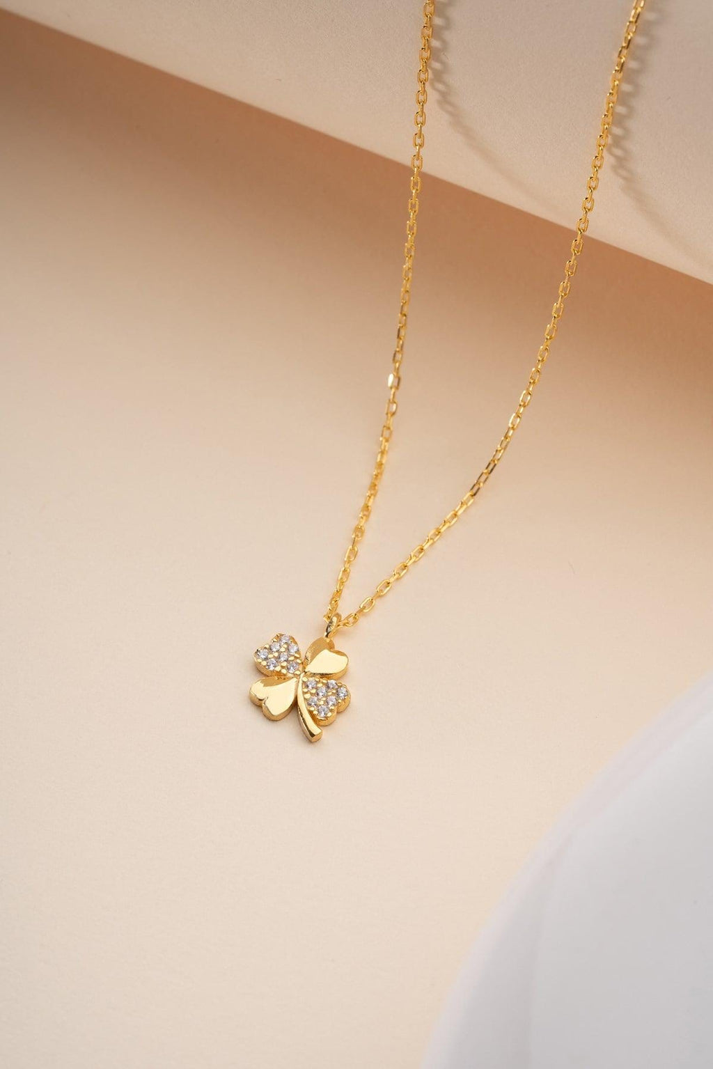 Gold Plated Clover Necklace | Sterling Silver Zircon Lucky Charm Necklace
