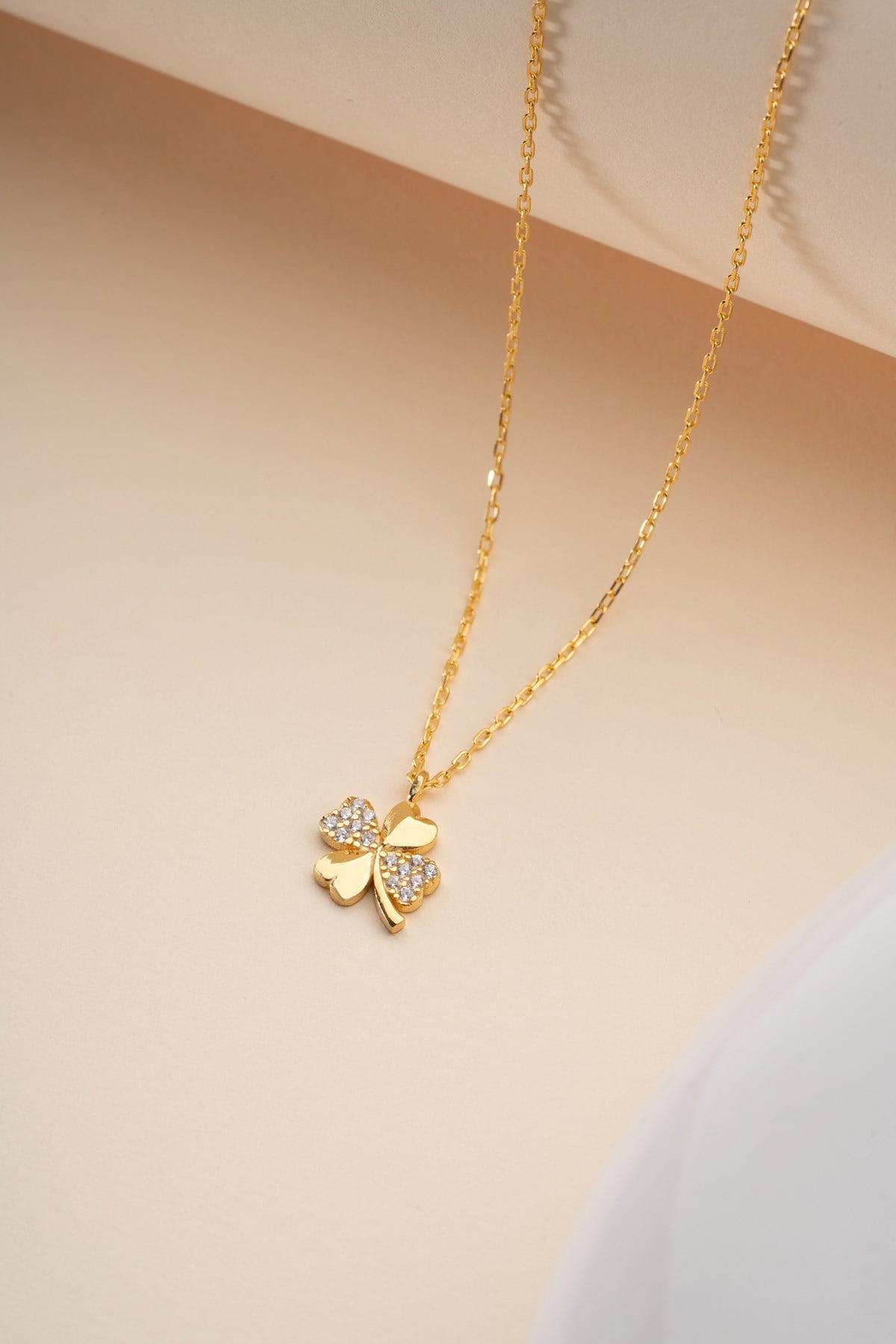 Gold Plated Clover Necklace | Sterling Silver Zircon Lucky Charm Necklace