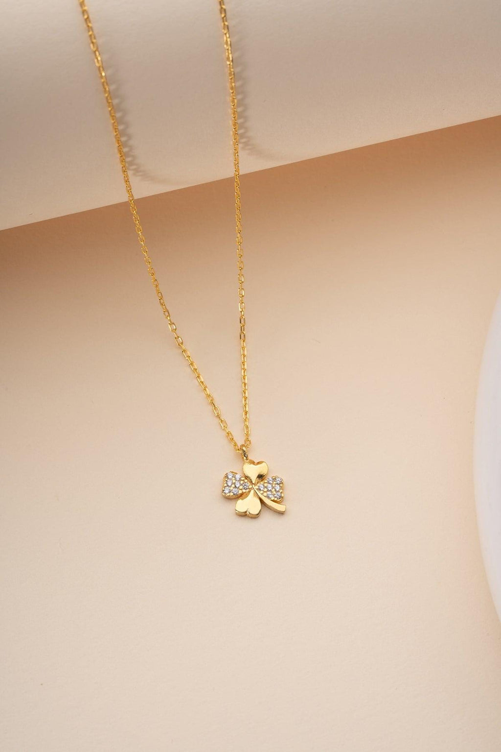 Gold Plated Clover Necklace | Sterling Silver Zircon Lucky Charm Necklace