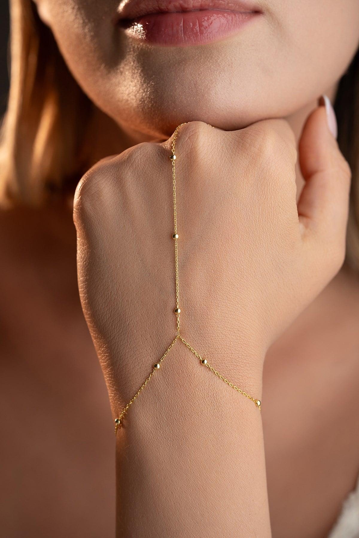 Gold Plated 925 Sterling Silver | Beaded Shahmaran | Hand Chain Bracelet