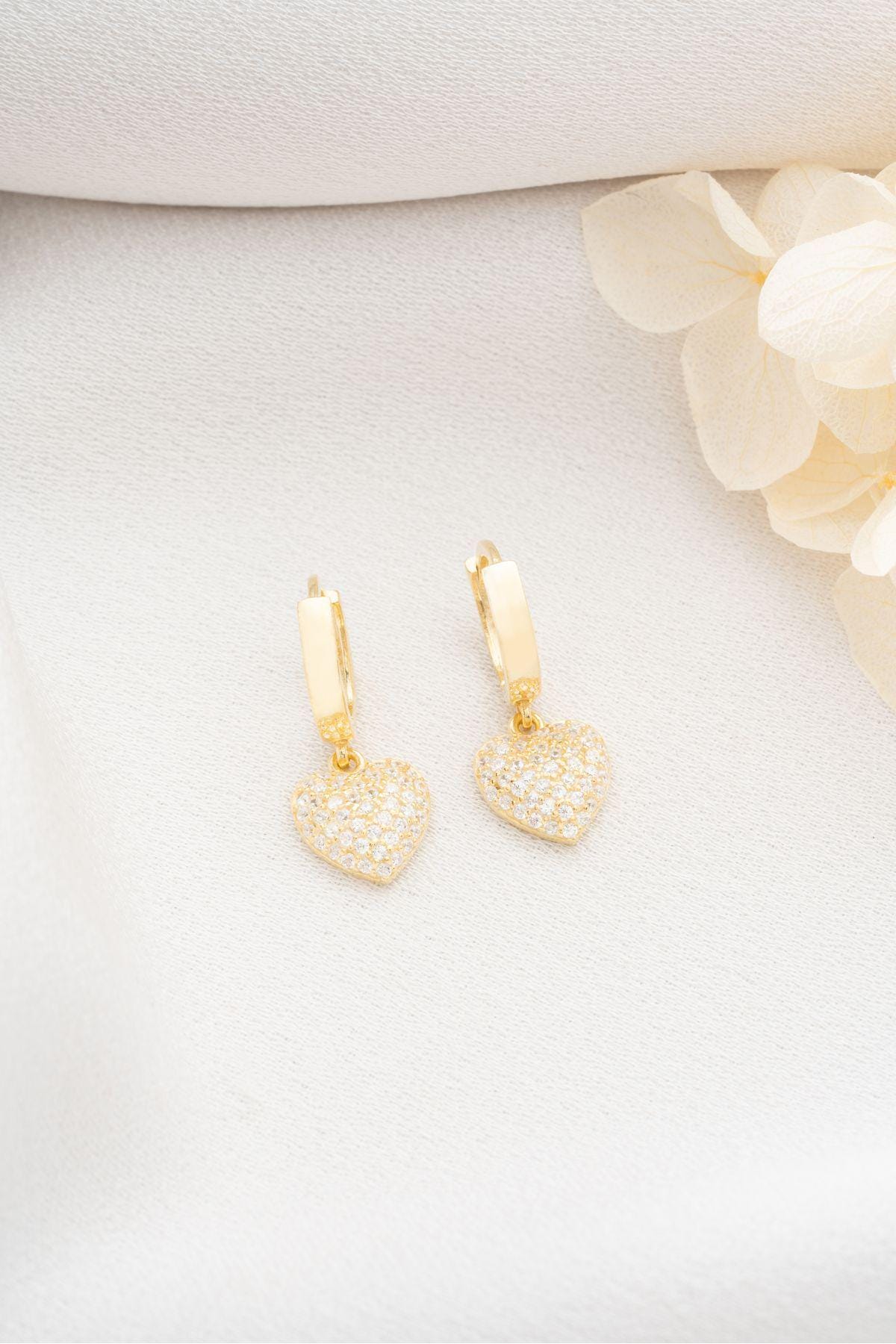 Gold Plated 925 Sterling Silver | Zircon Heart Hoop Earrings | Dangle Earrings