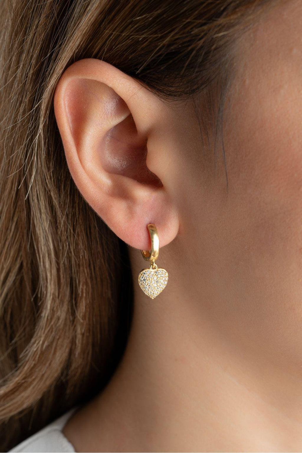 Gold Plated 925 Sterling Silver | Zircon Heart Hoop Earrings | Dangle Earrings
