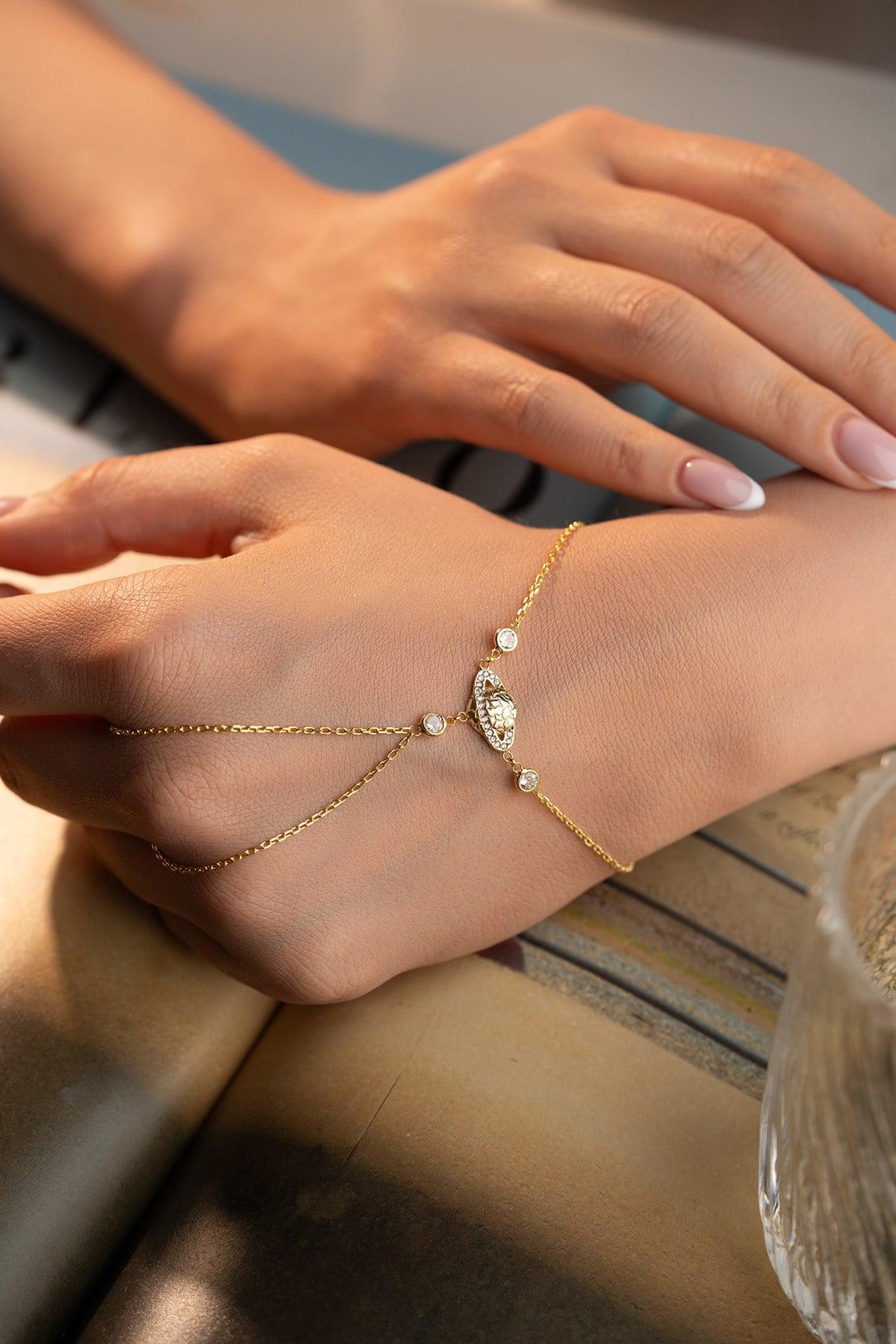 Planet Hand Chain Bracelet, 925 Sterling Silver Jewelry, Gold Plated Zircon Gift