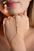 Colorful Marquise Shahmaran Bracelet, 925 Sterling Silver, Gold Plated Hand Chain
