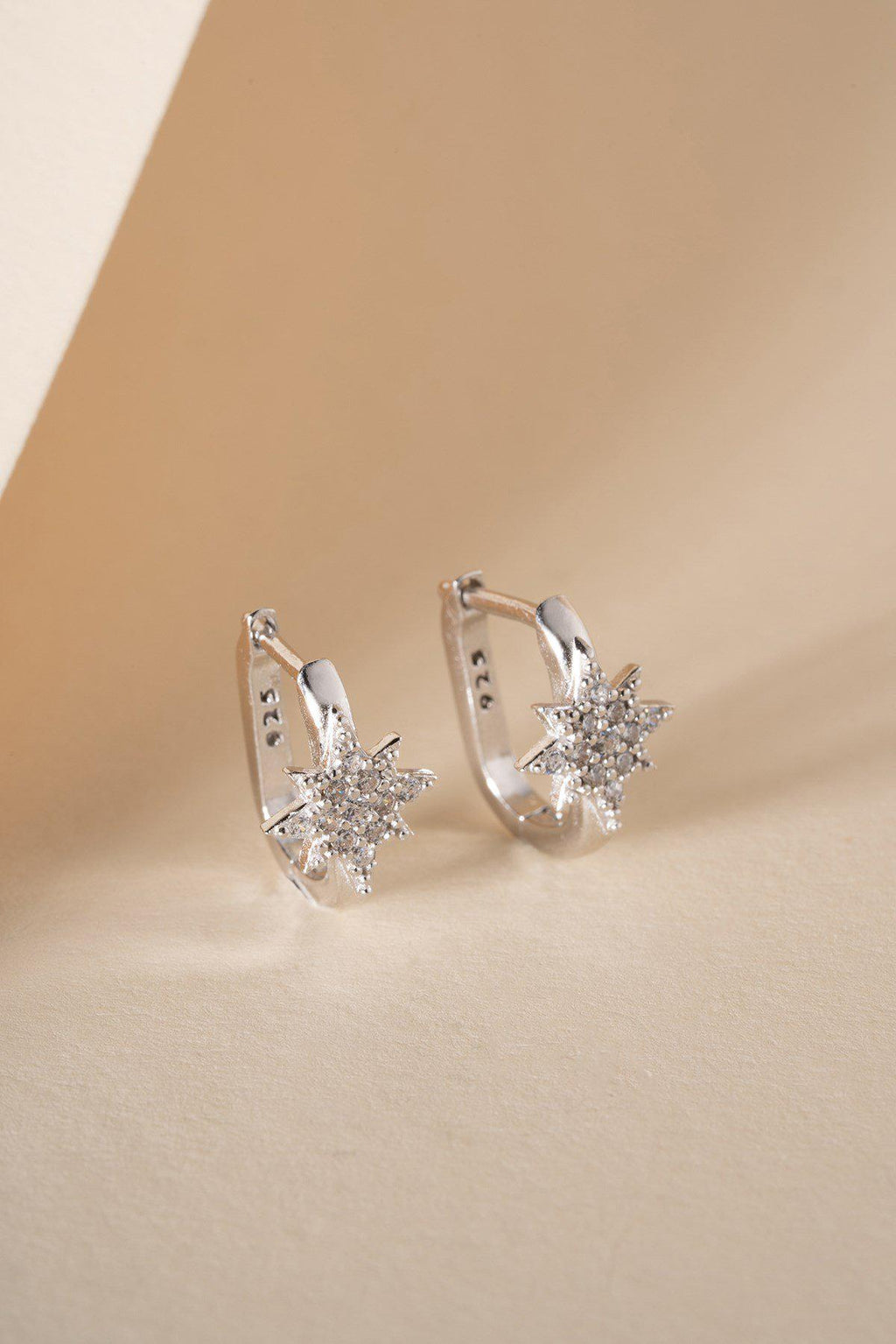 925 Sterling Silver | Polaris Star Earrings | Rhodium Plated Zircon Jewelry