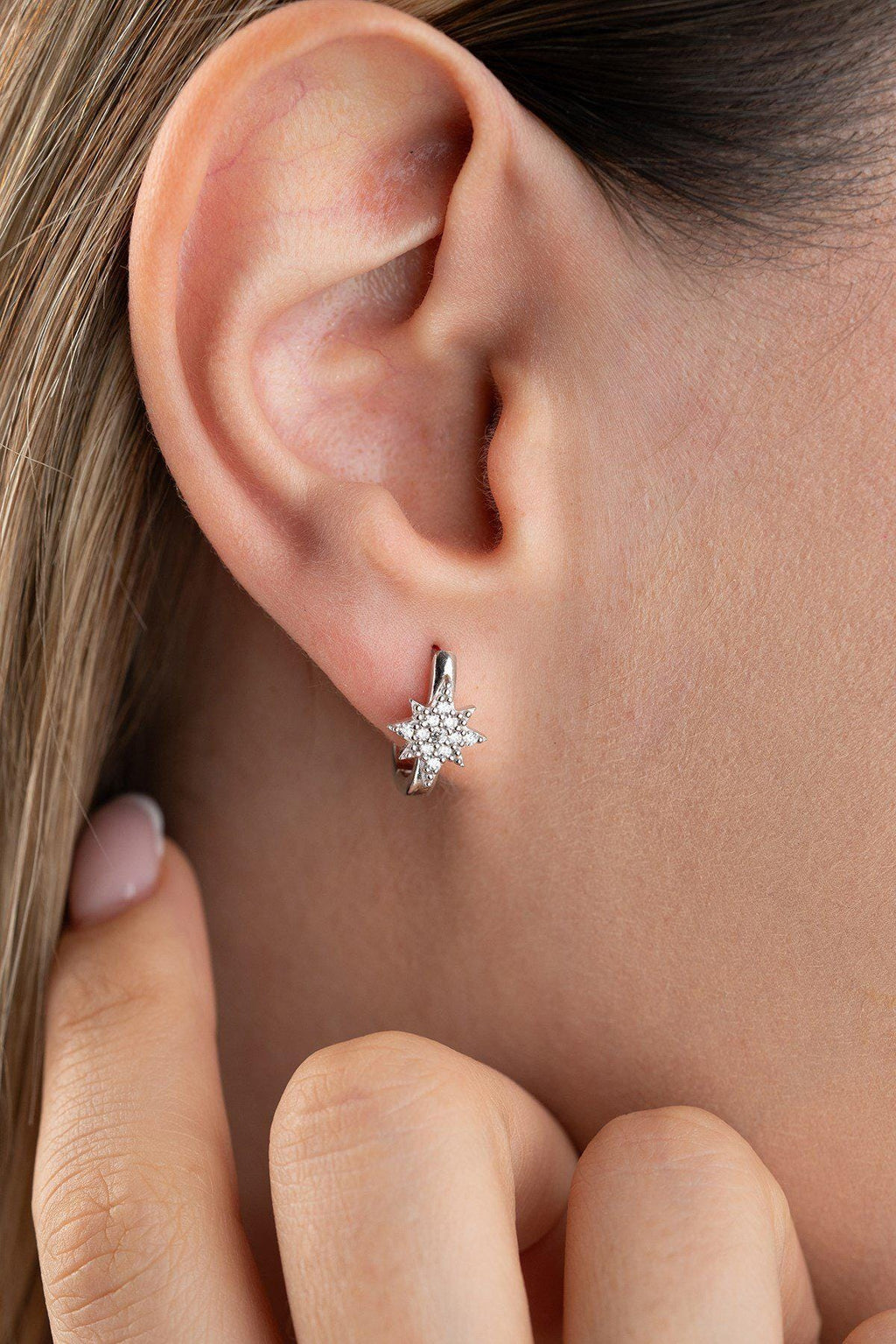 925 Sterling Silver | Polaris Star Earrings | Rhodium Plated Zircon Jewelry