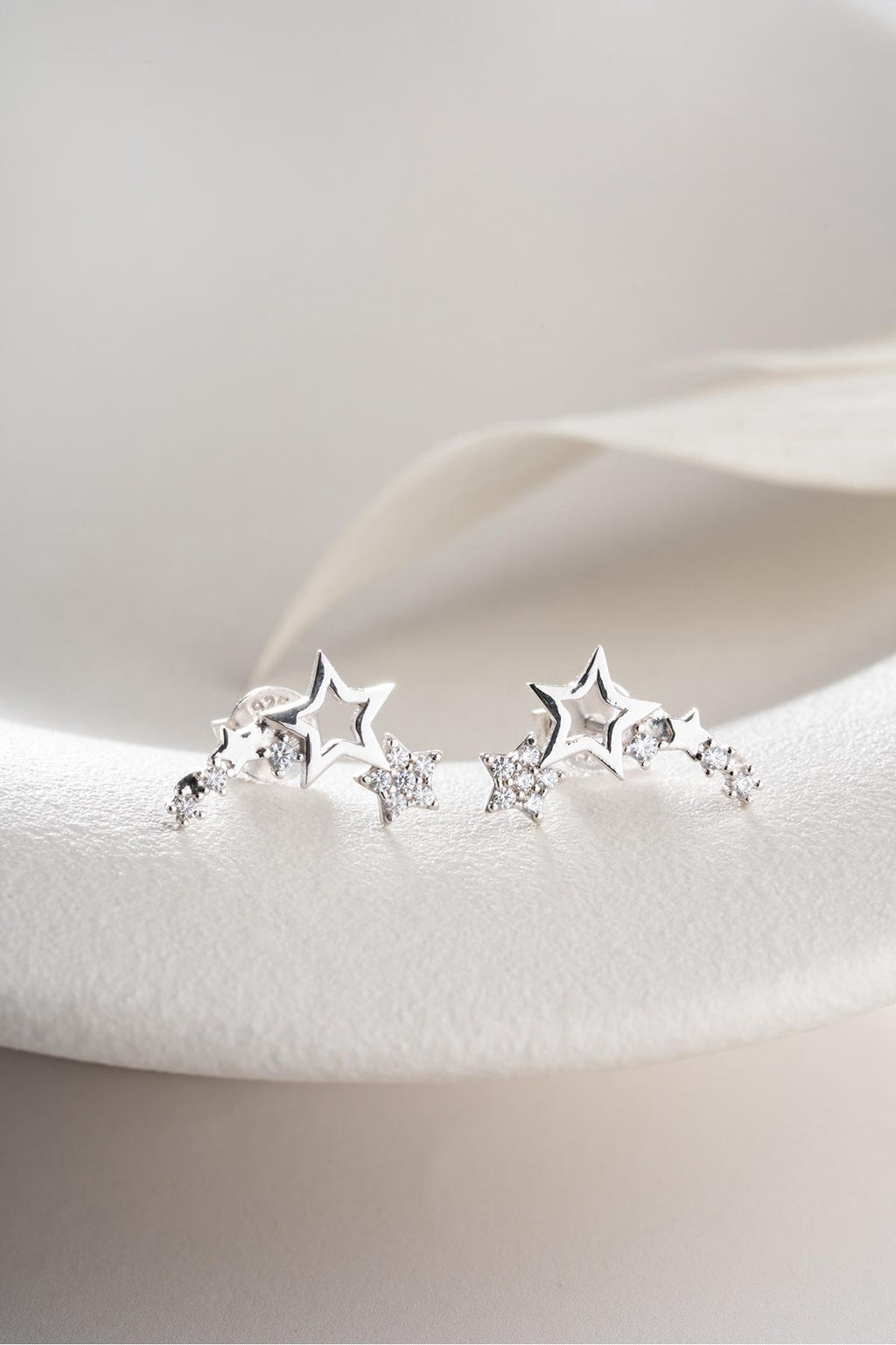 Shooting Star Earrings, 925 Sterling Silver, Zircon Star Climber Earrings