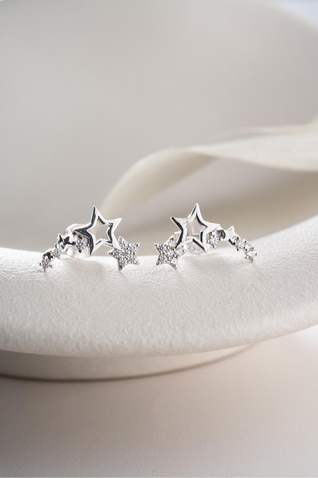 Shooting Star Earrings, 925 Sterling Silver, Zircon Star Climber Earrings