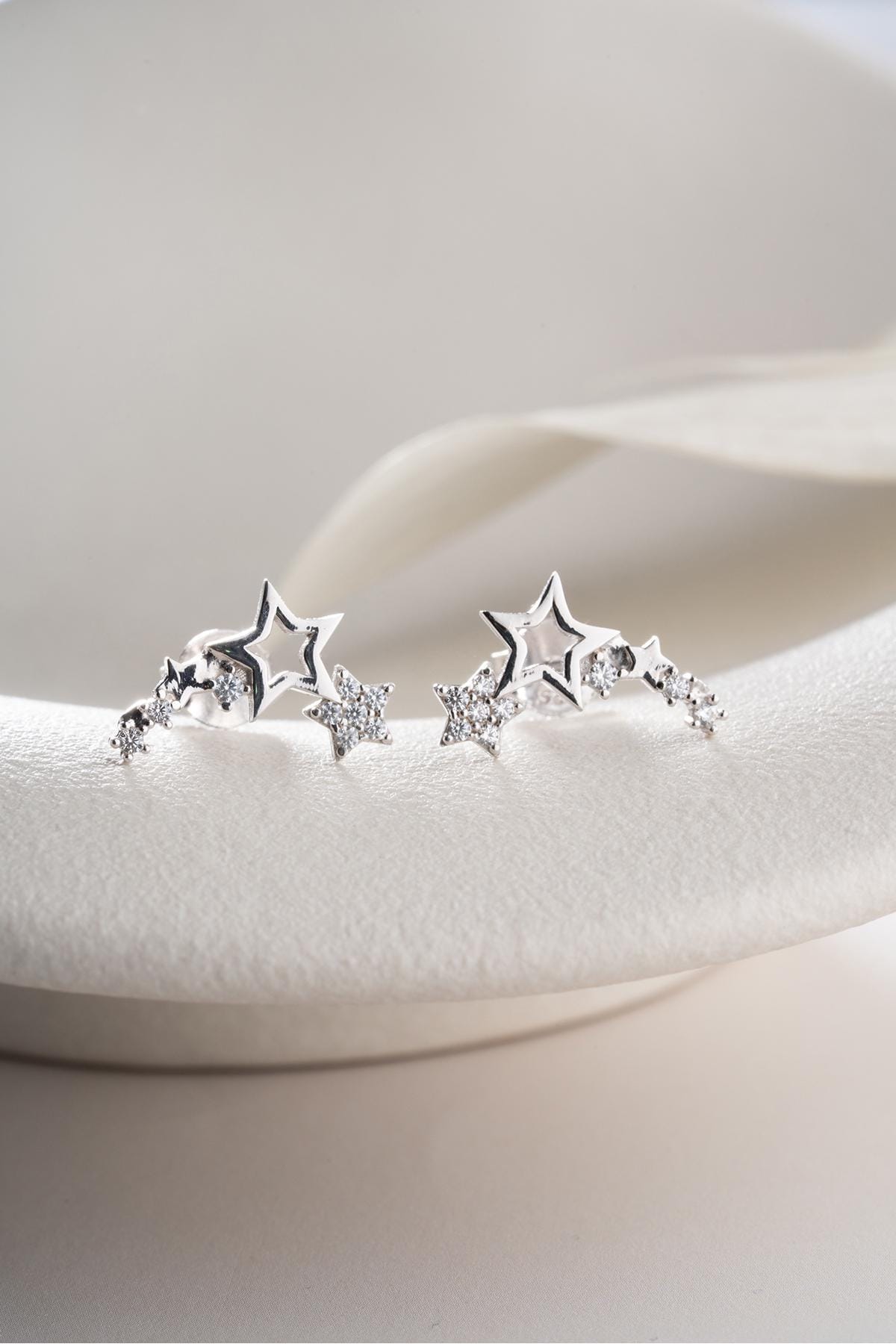 Shooting Star Earrings, 925 Sterling Silver, Zircon Star Climber Earrings