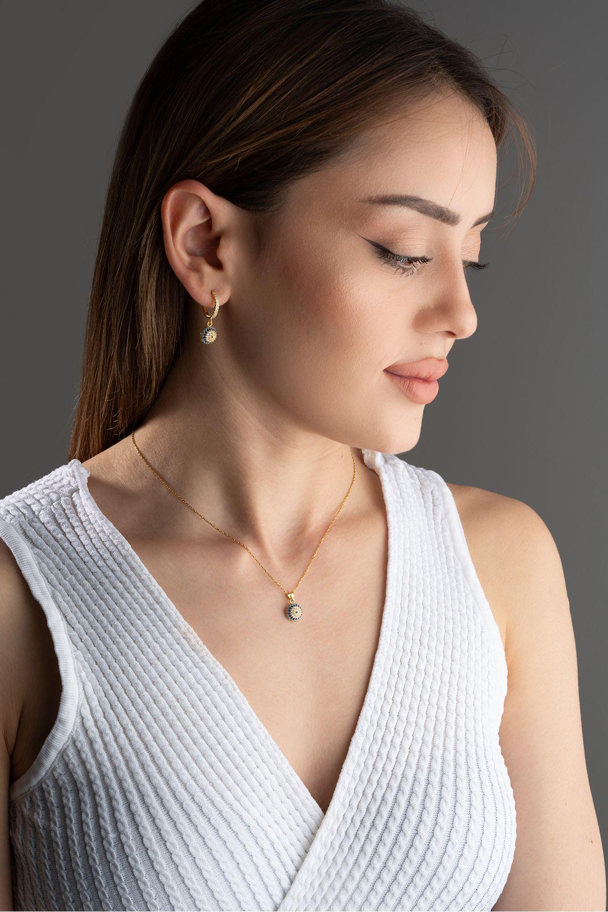 Evil Eye Jewelry Set, 925 Sterling Silver, Gold Plated Necklace Earrings