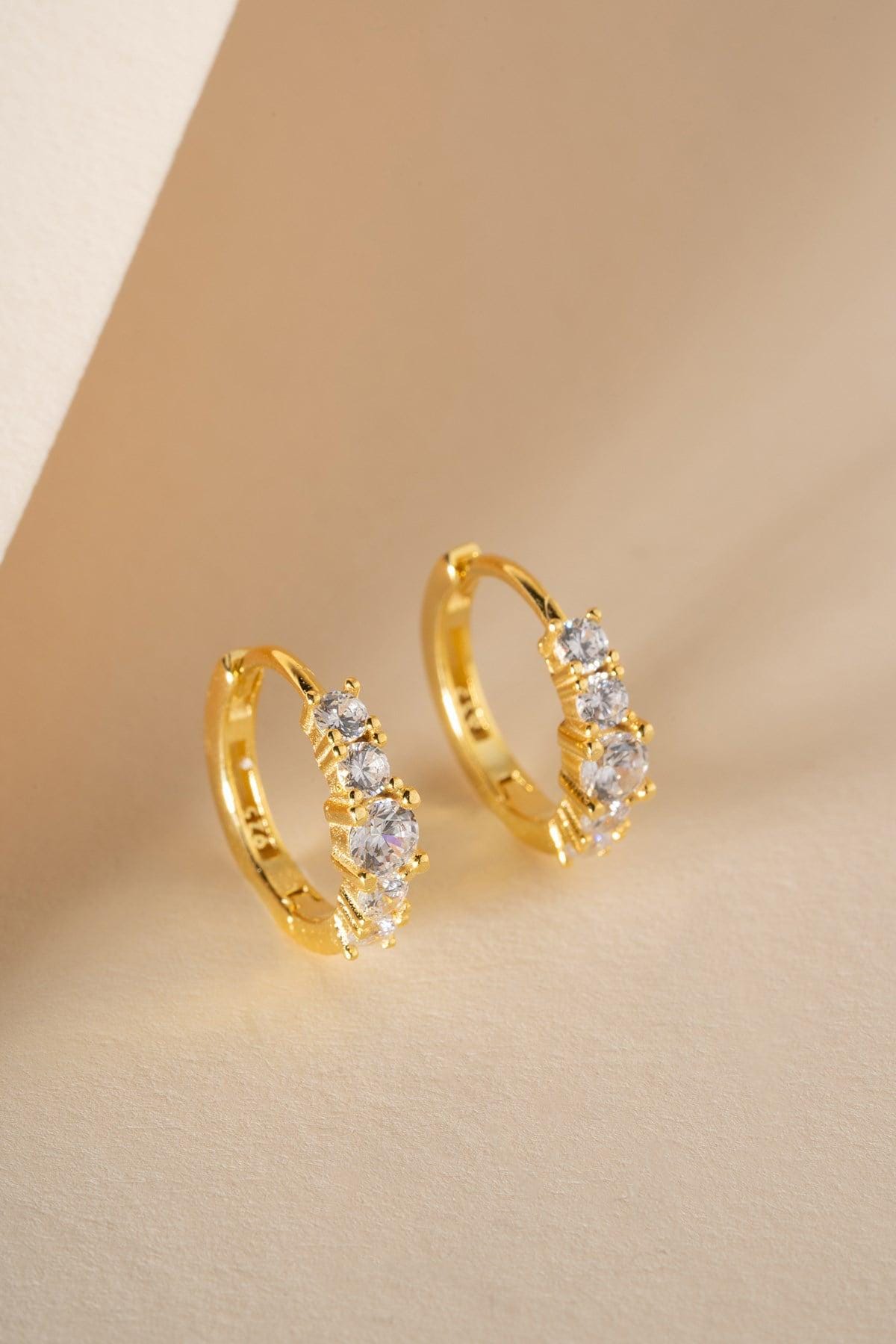 Gold Plated 925 Sterling Silver, Five Stone Hoop Earrings, Zircon Huggie Jewelry
