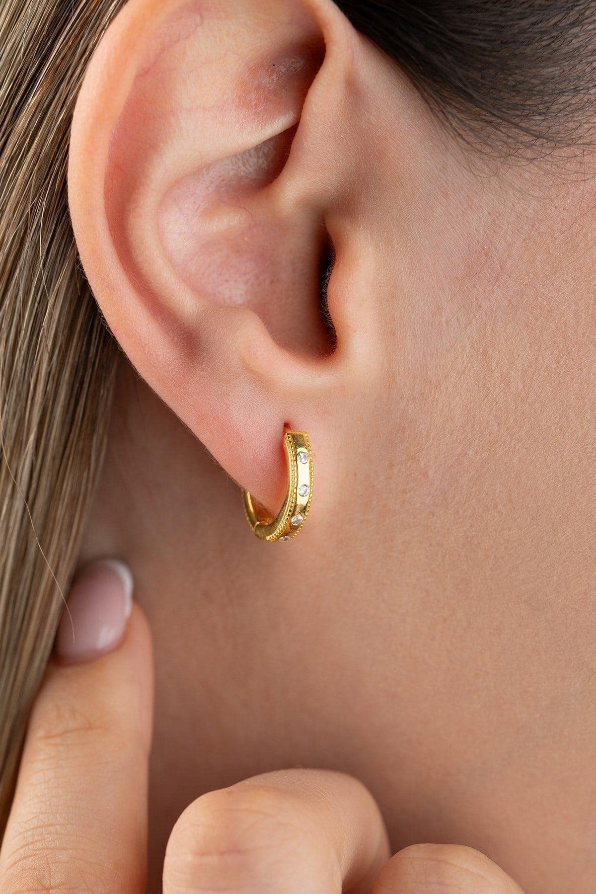 925 Sterling Silver, Zircon Hoop Earrings, Gold Plated Huggie Jewelry