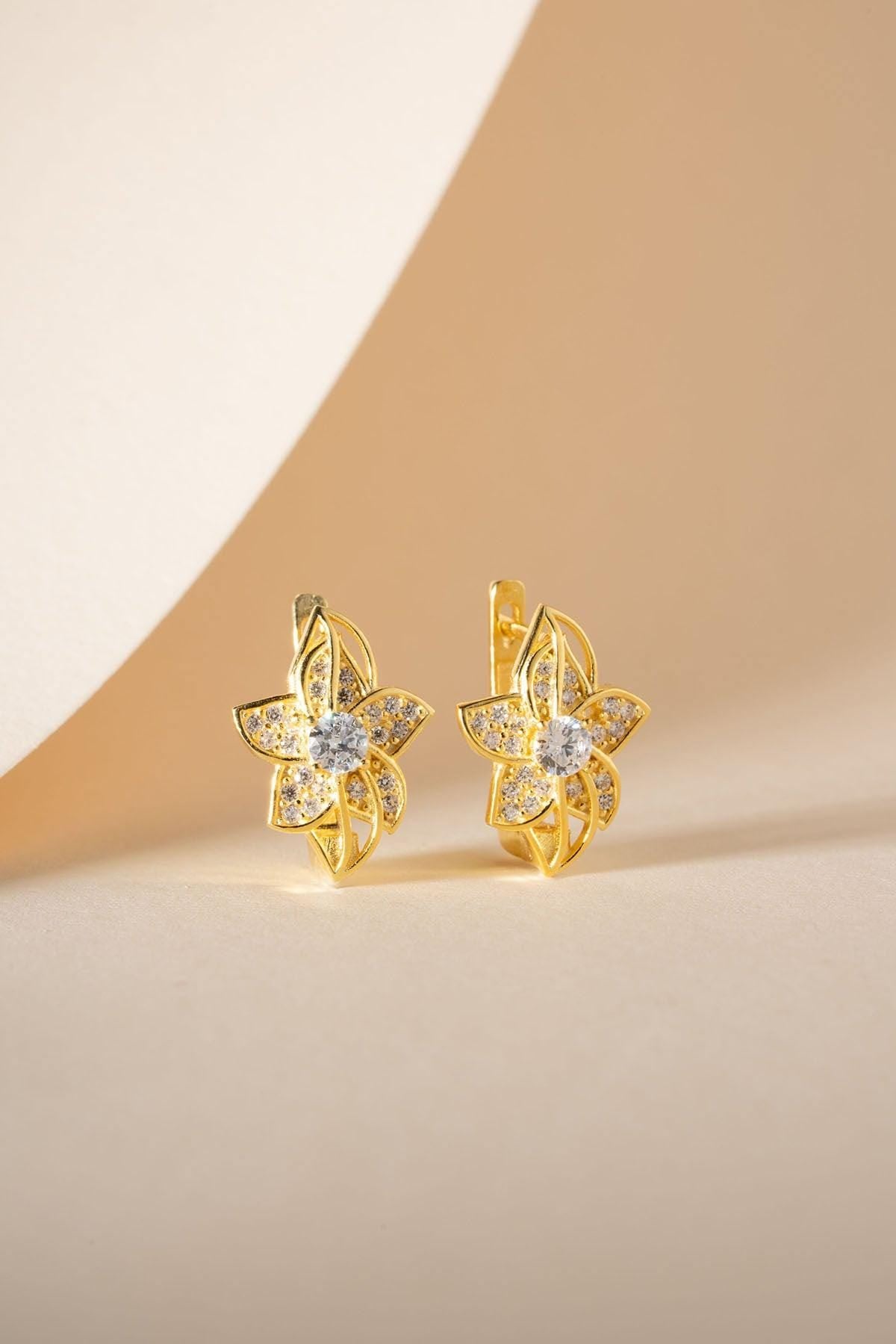925 Sterling Silver, Lily Flower Earrings, Zircon Floral Jewelry