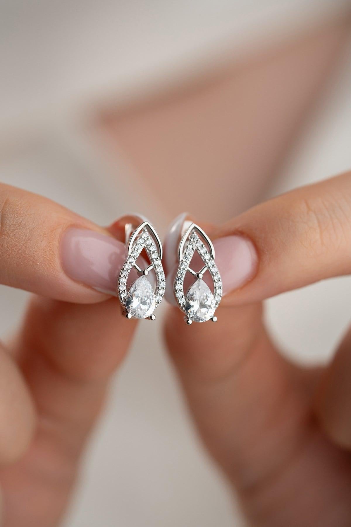 925 Sterling Silver, Teardrop Earrings, Gold or Rhodium Plated Zircon Jewelry