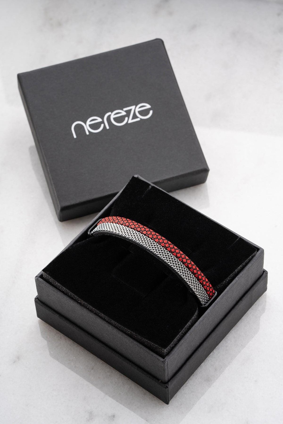 Red Black Steel Bracelet, Braided Cord Mens Bracelet, Magnetic Clasp Jewelry