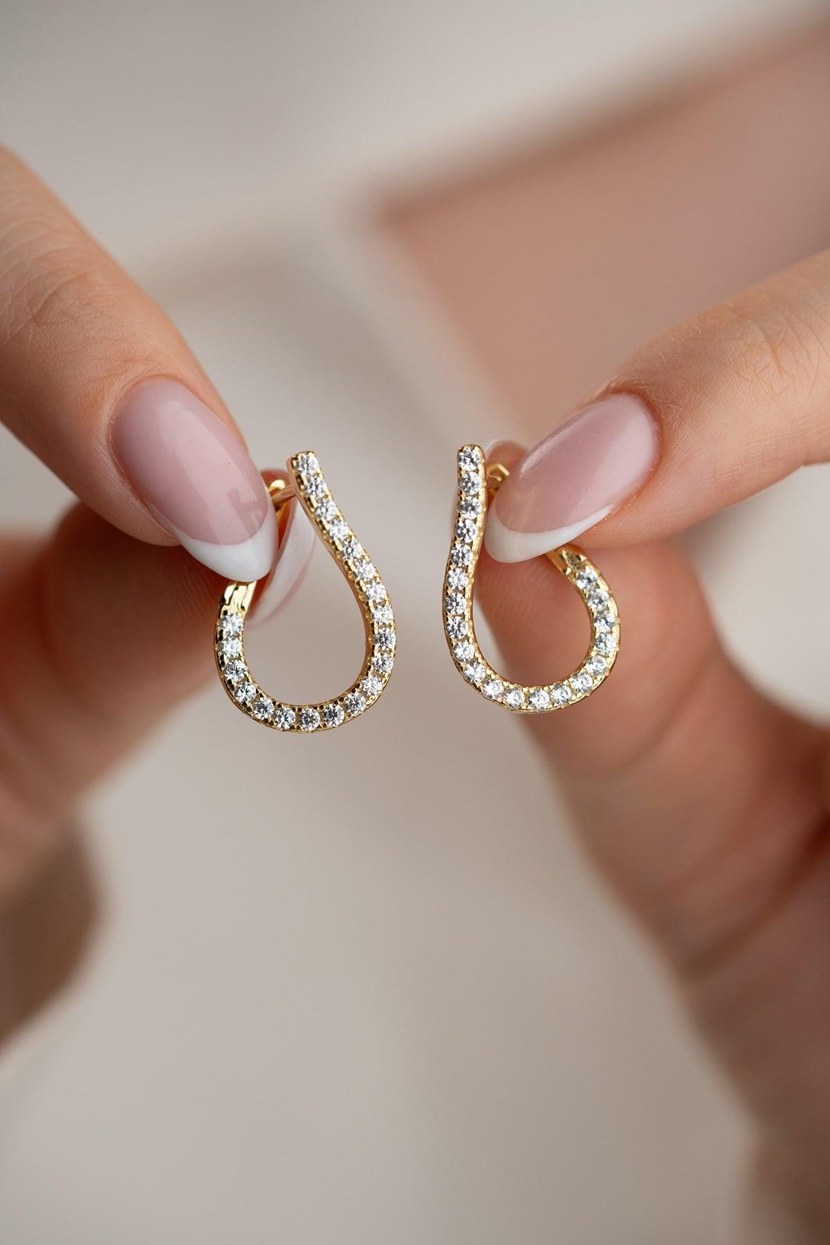 Gold Plated  Teardrop Earrings, Zircon Sterling Silver Dangle Earrings for Women