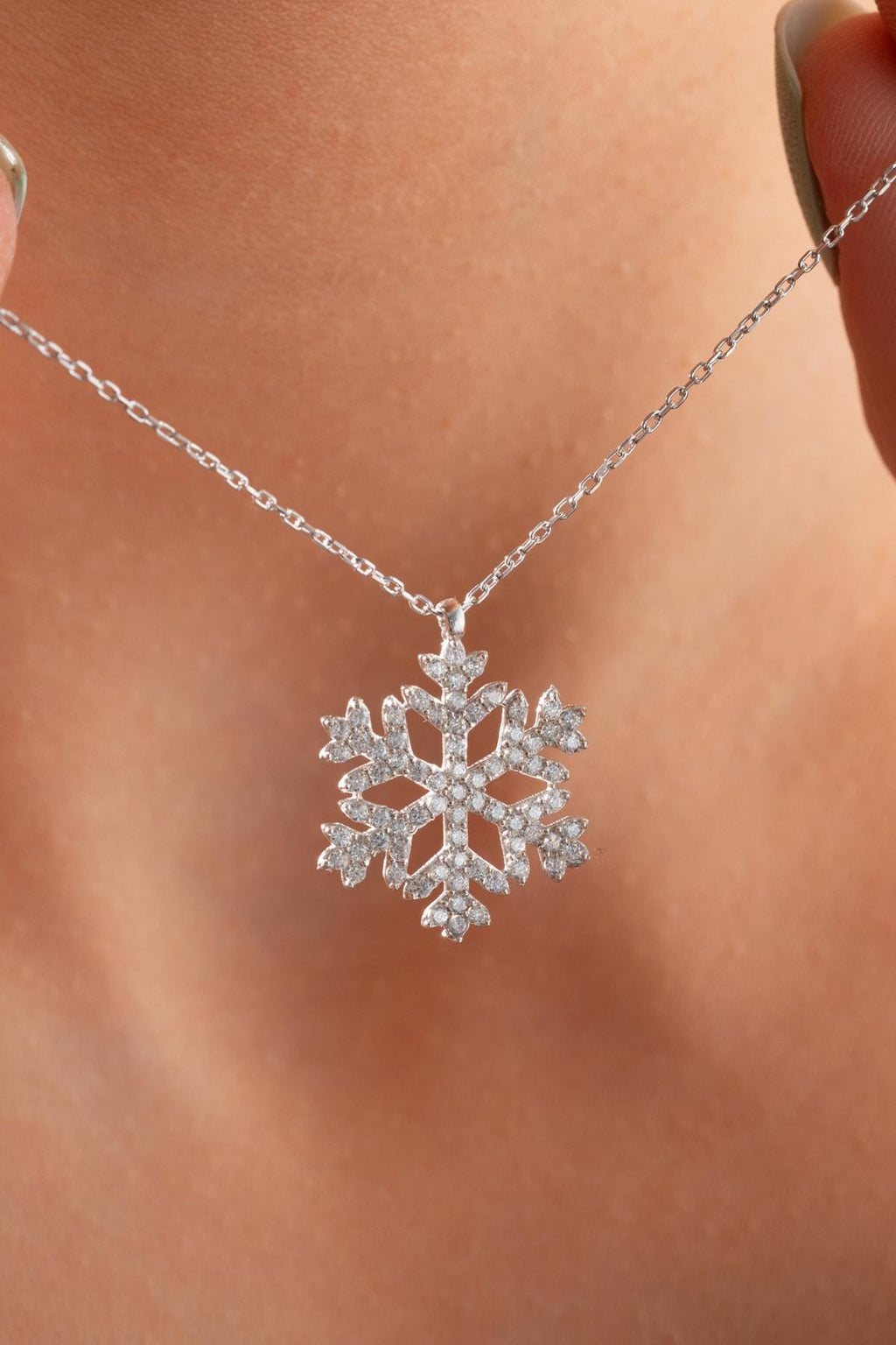 Aurora Snowflake Necklace, 925 Sterling Silver Pendant, Zircon Jewelry, Winter Gift for Her