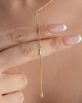 White Baguette Necklace, 925 Sterling Silver Pendant, Gold Plated Zircon Jewelry, Gift for Her