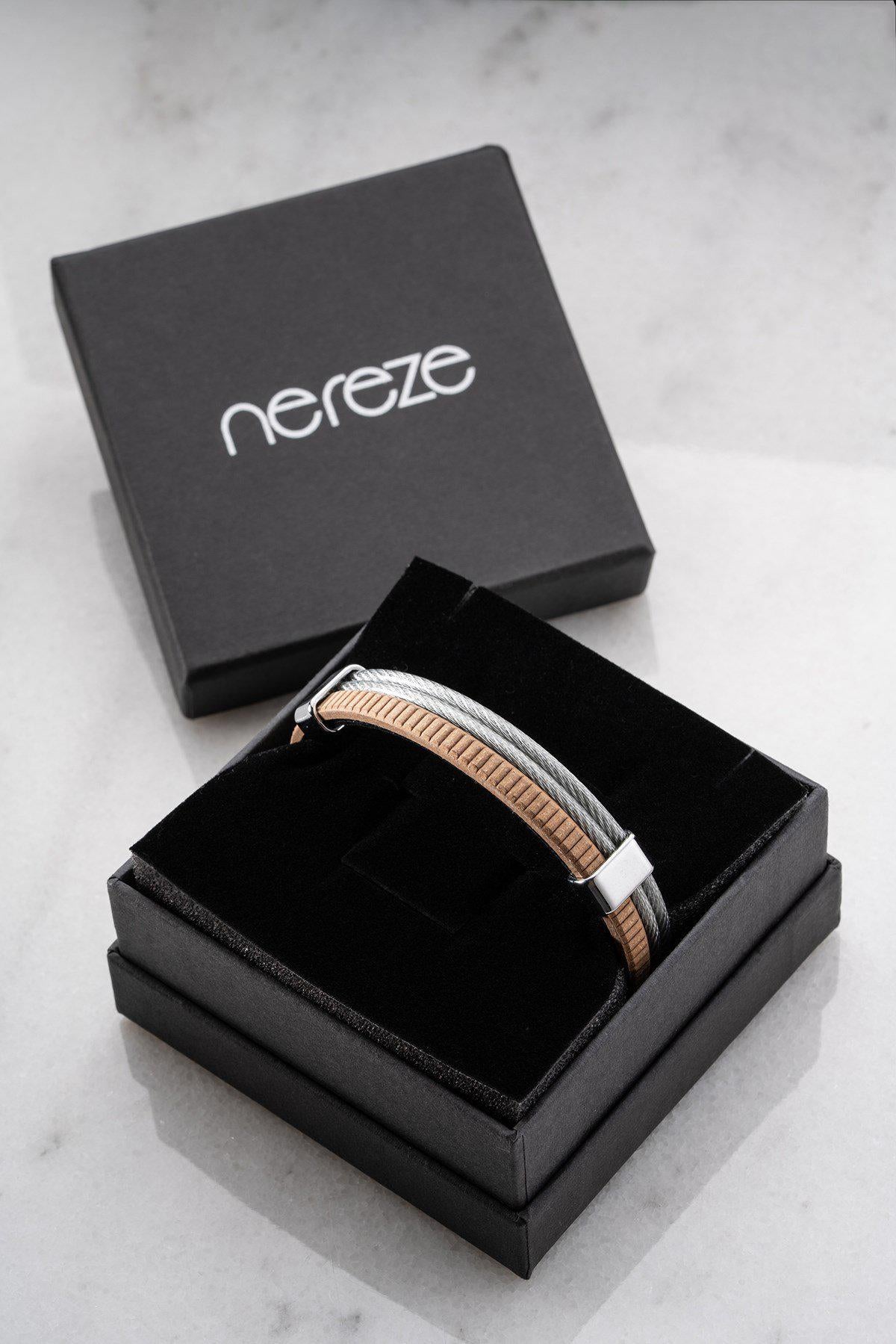 Men's Double Row Bracelet, Stainless Steel Jewelry, Brown Leather Bracelet, Gift for Him