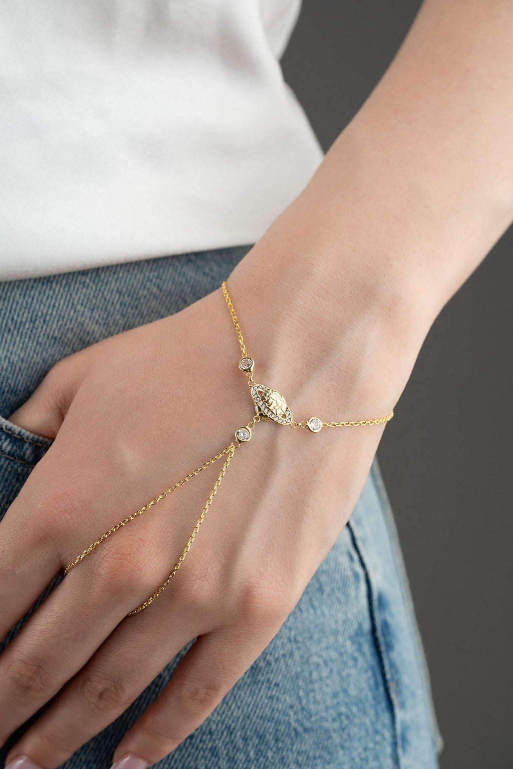 Planet Hand Chain Bracelet, 925 Sterling Silver Jewelry, Gold Plated Zircon Gift