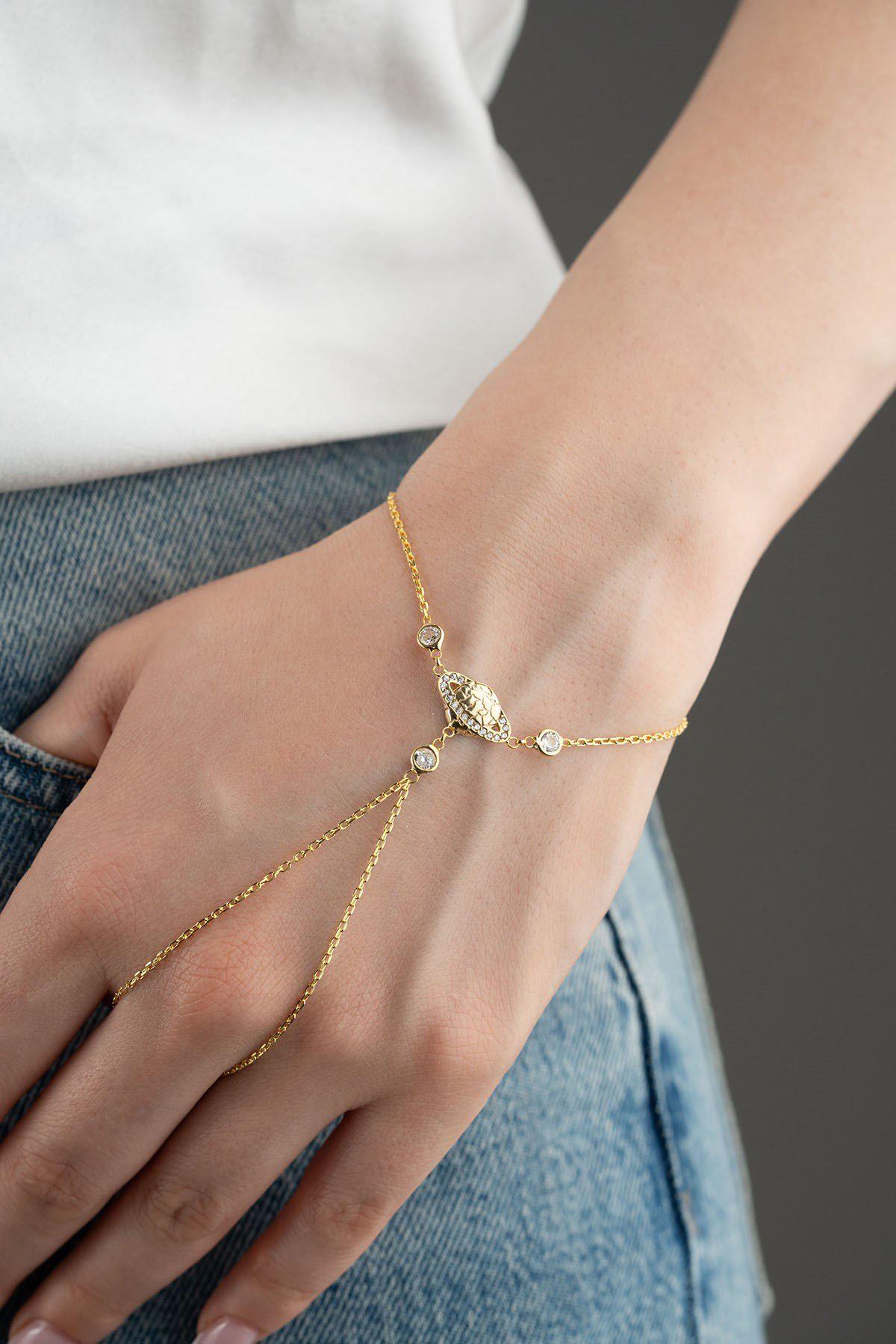 Planet Hand Chain Bracelet, 925 Sterling Silver Jewelry, Gold Plated Zircon Gift