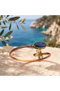 Lapis Lazuli Copper Cuff Bracelet, Adjustable Leaf Boho Gemstone Jewelry