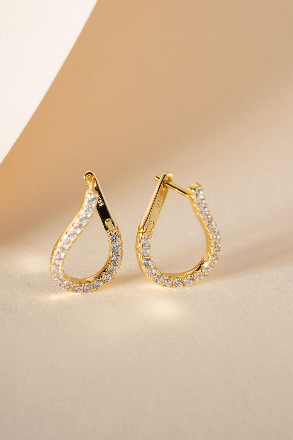 Gold Plated  Teardrop Earrings, Zircon Sterling Silver Dangle Earrings for Women