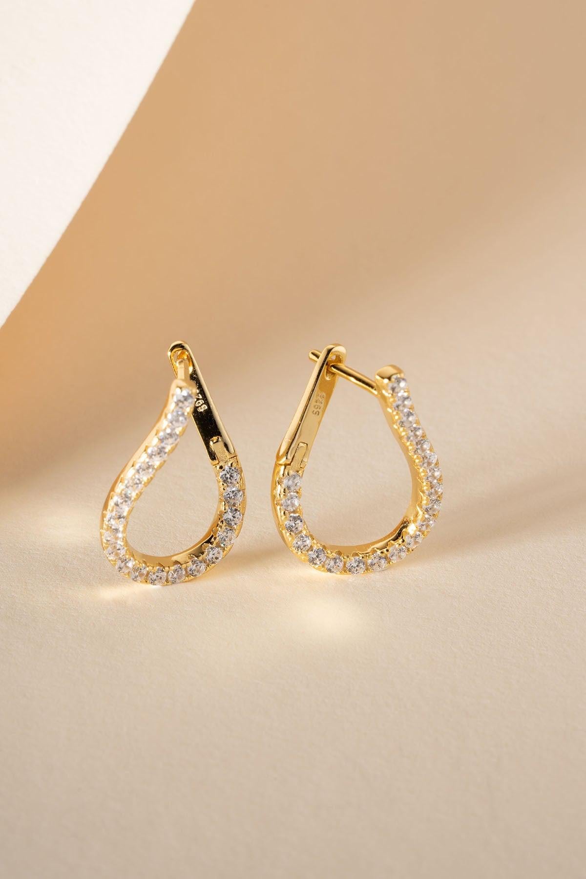Gold Plated  Teardrop Earrings, Zircon Sterling Silver Dangle Earrings for Women