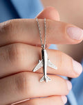 Airplane Necklace, Rhodium Plated Sterling Silver Zircon Travel Pendant for Women