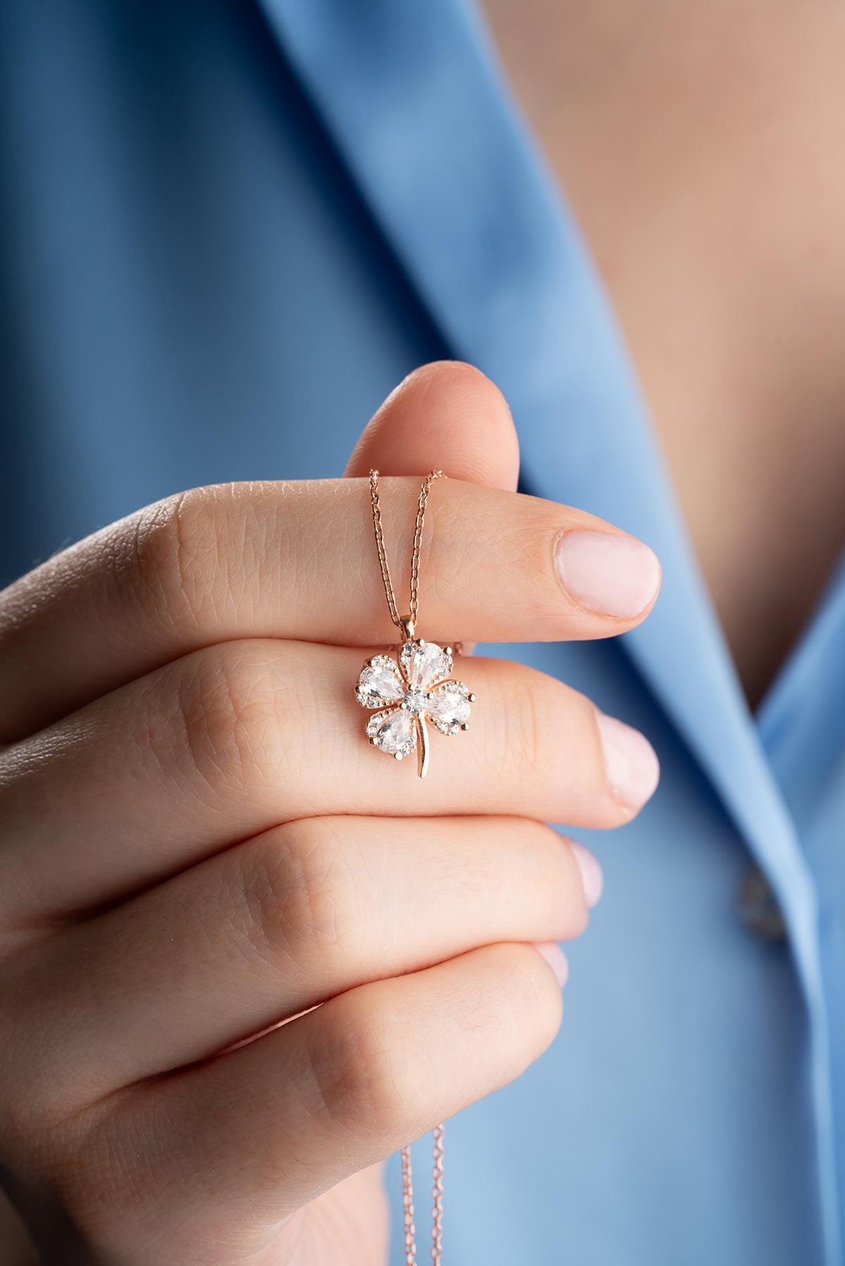 Rose Gold Plated Clover Necklace, Sterling Silver Lucky Four Leaf Pendant