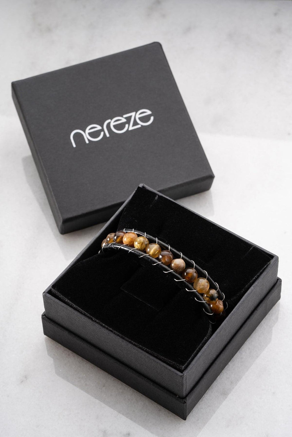 Tiger Eye Leather Bracelet, Double Wrap Natural Stone Men's Bracelet