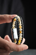 Yellow Jade Leather Bracelet, Double Wrap Stainless Steel Men's Bracelet