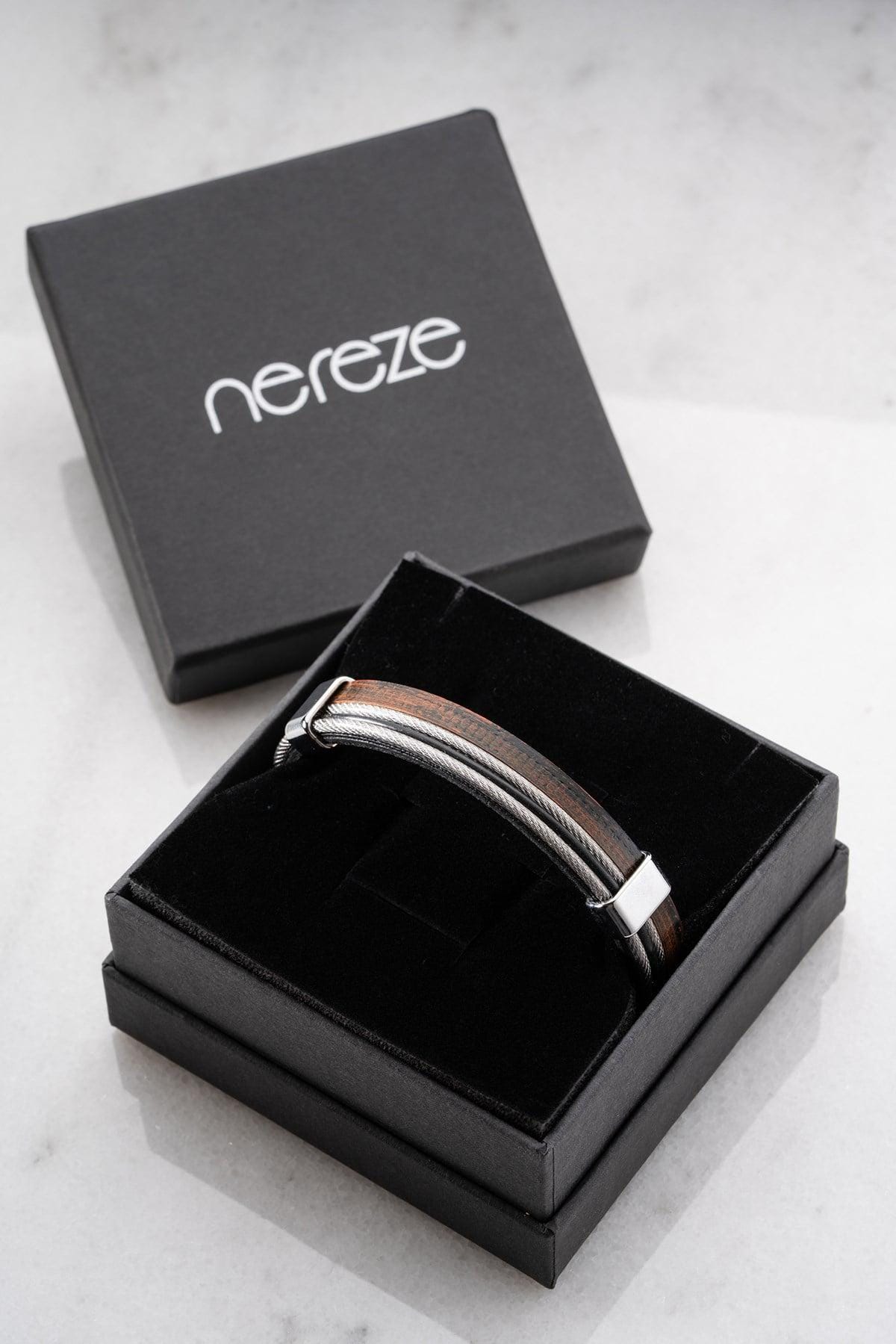 Double Wrap Leather Bracelet, Stainless Steel Men's Bracelet Vintage Chrome Bracelet