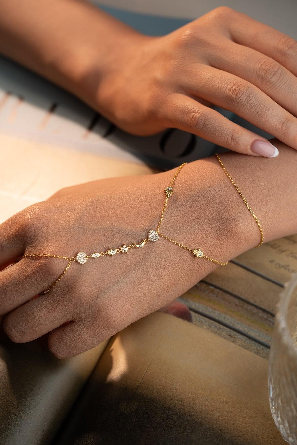Lucky Clover Shahmaran Bracelet, 925 Sterling Silver, Gold Plated Hand Chain