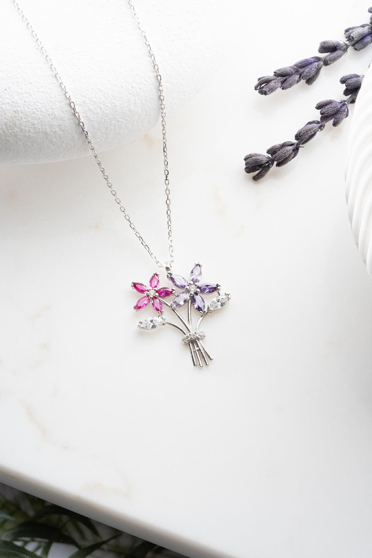 Camellia Flower Necklace, 925 Sterling Silver Rhodium Plated Zircon Pendant