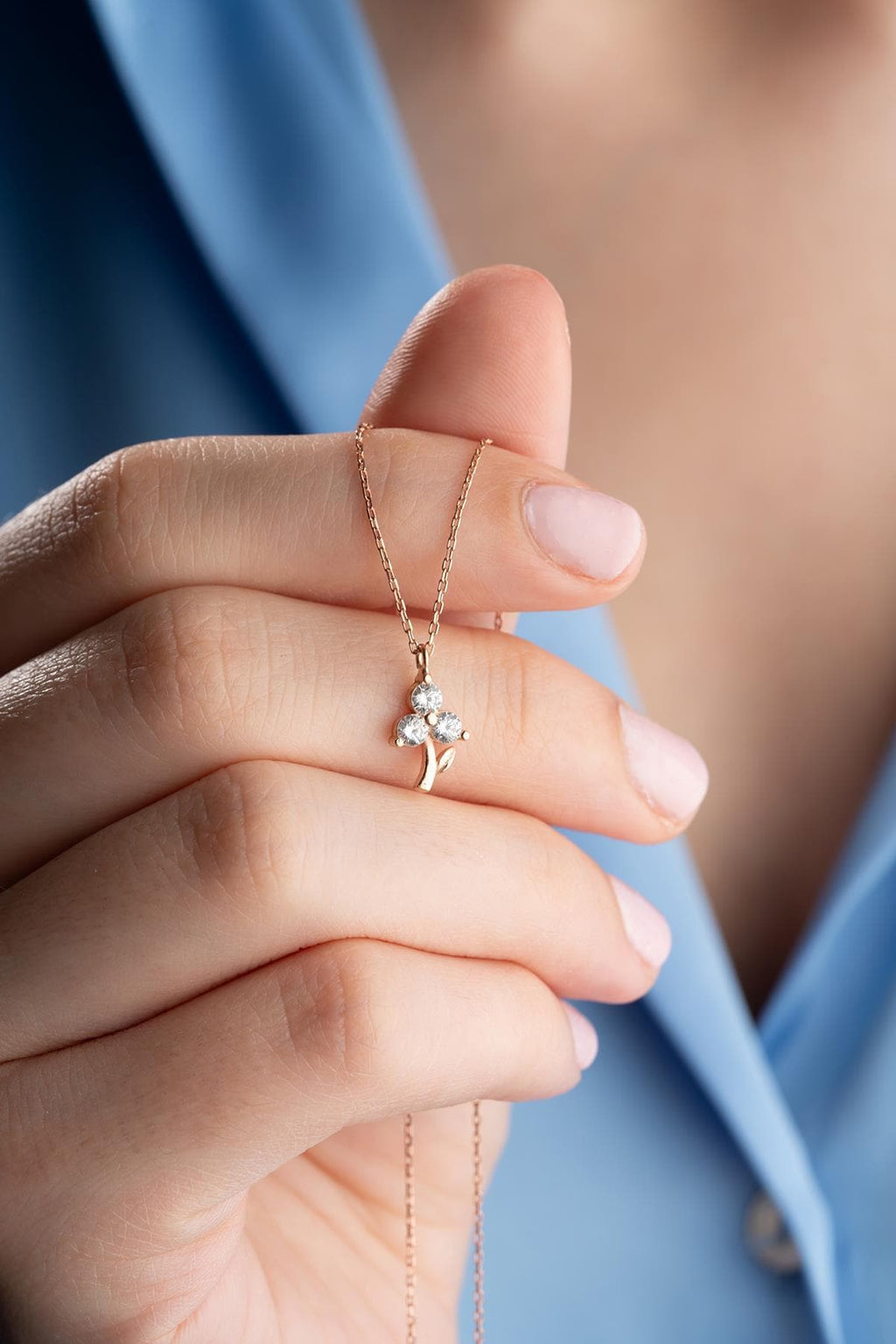 Three Leaf Clover Necklace, 925 Sterling Silver Rose Gold Plated Pendant