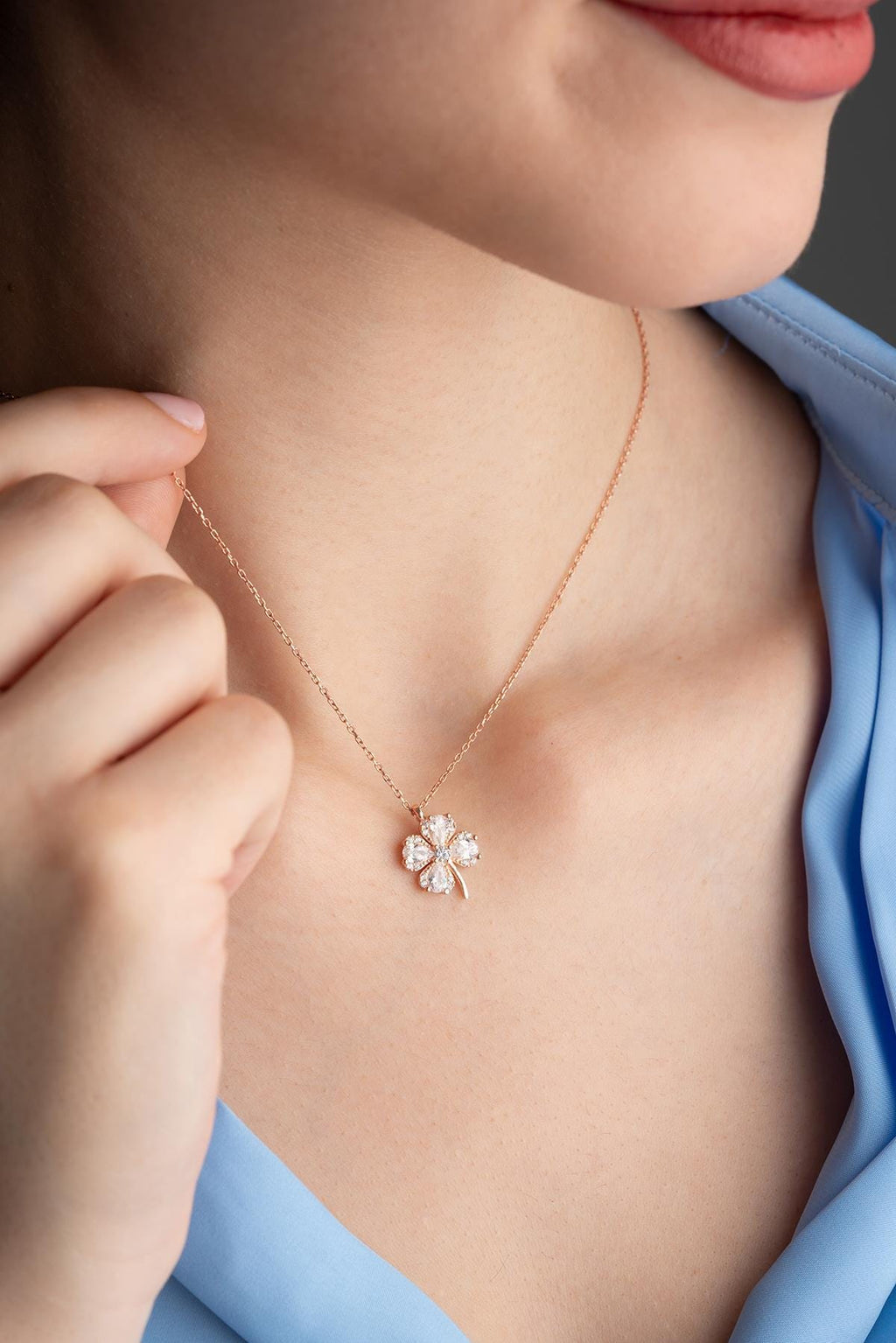 Rose Gold Plated Clover Necklace, Sterling Silver Lucky Four Leaf Pendant