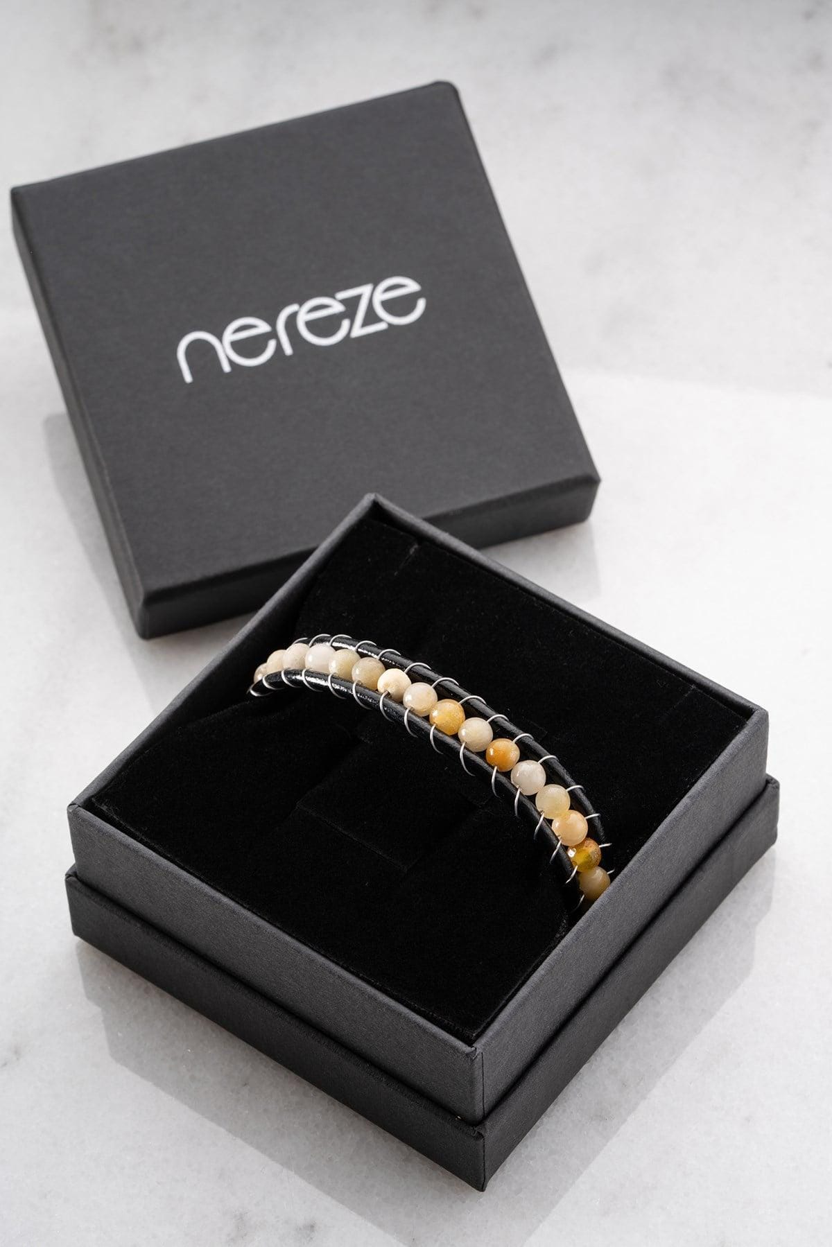 Yellow Jade Leather Bracelet, Double Wrap Stainless Steel Men's Bracelet
