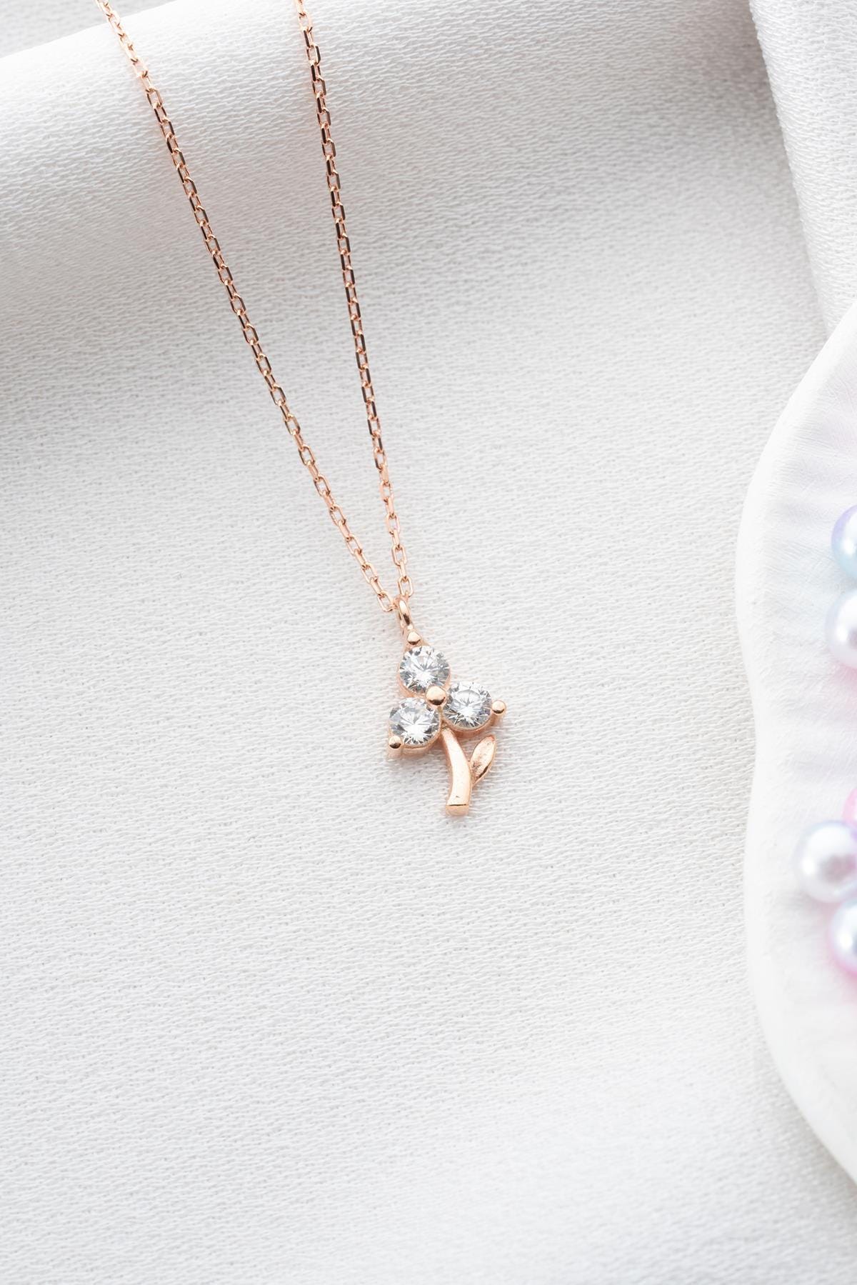 Three Leaf Clover Necklace, 925 Sterling Silver Rose Gold Plated Pendant