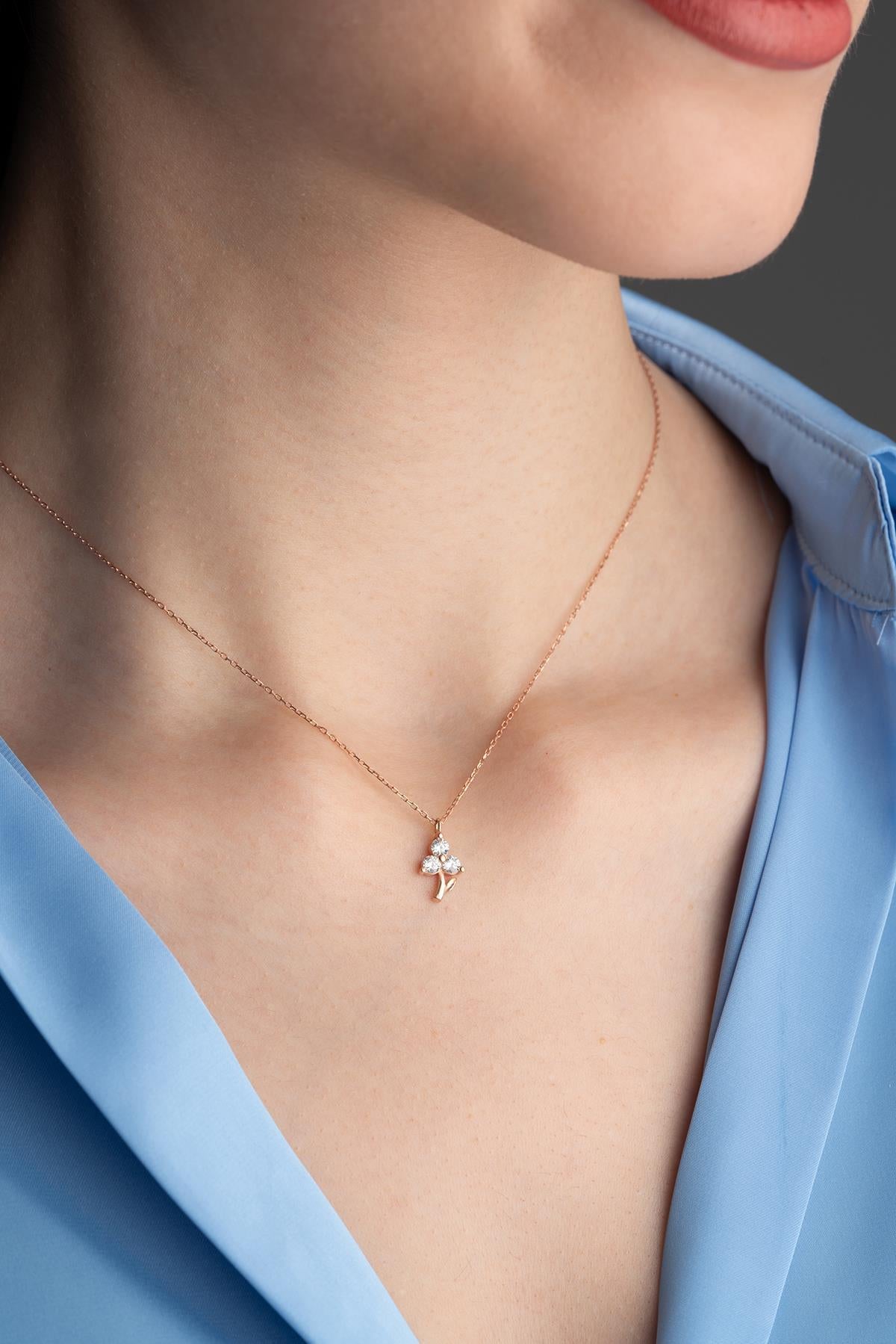 Three Leaf Clover Necklace, 925 Sterling Silver Rose Gold Plated Pendant
